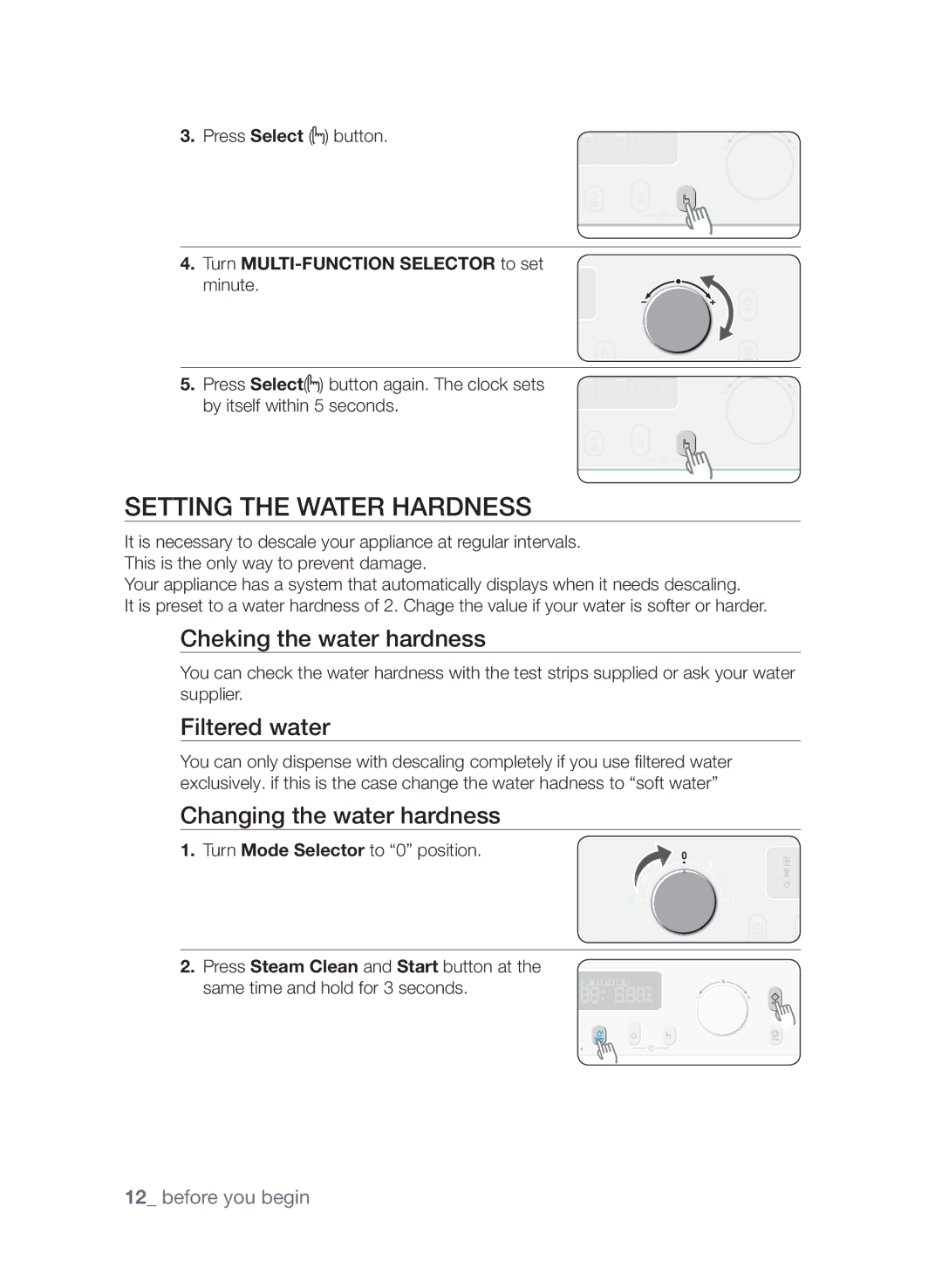 Samsung CQV137-S/XEF Setting the water hardness, Cheking the water hardness, Filtered water, Changing the water hardness 