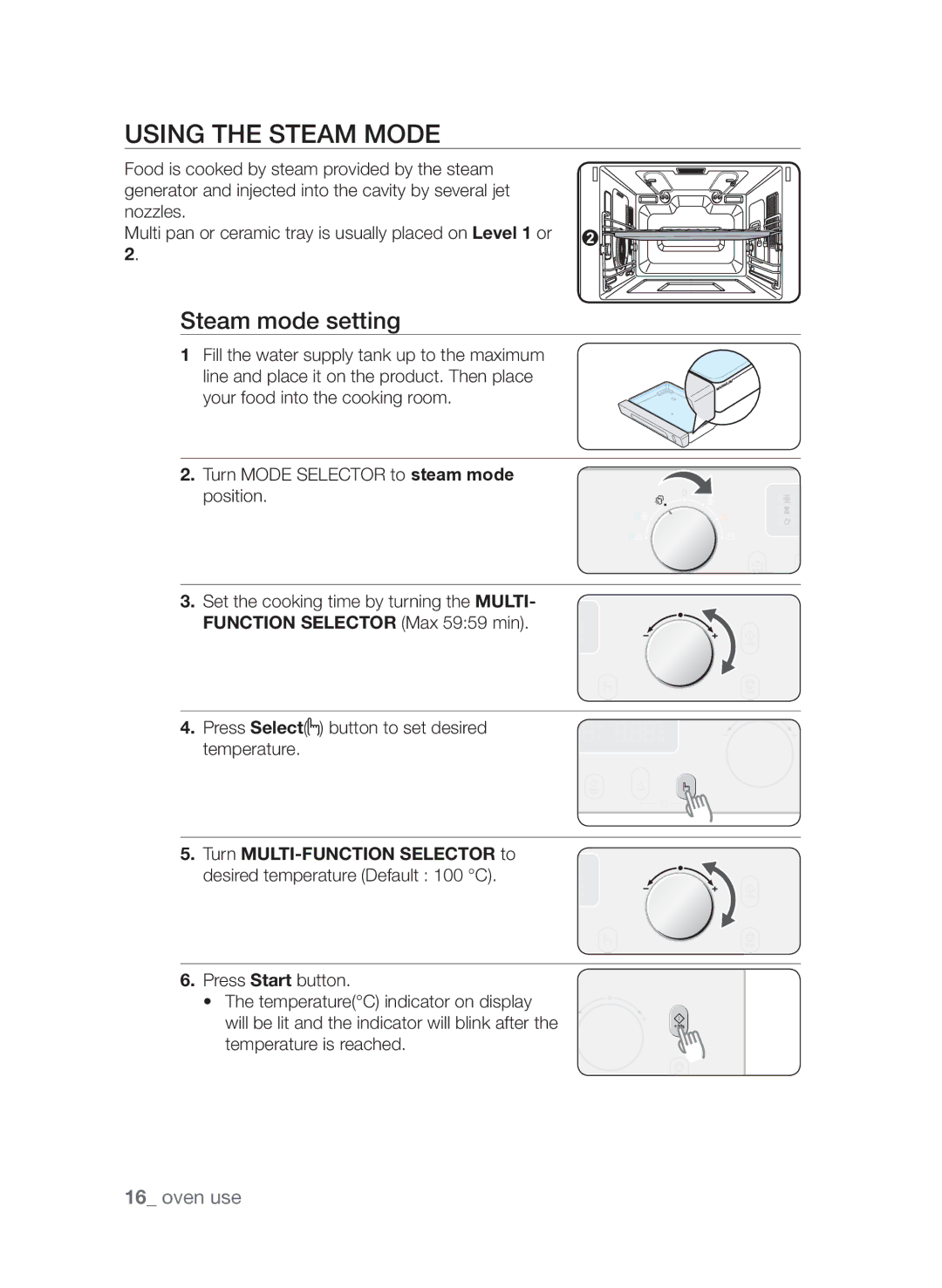 Samsung CQV137-S/XEF manual Using the steam mode, Steam mode setting, Function Selector Max 5959 min 