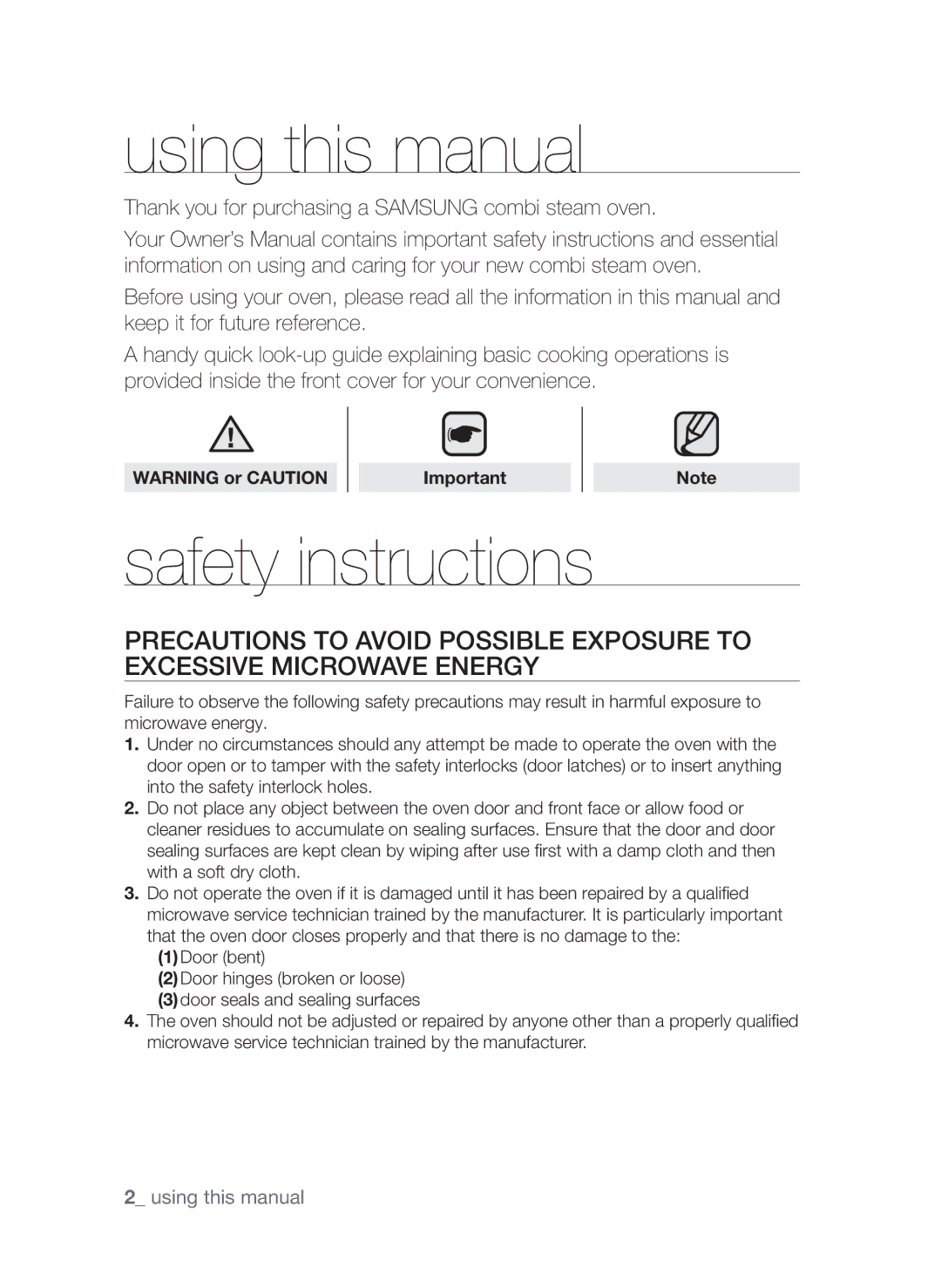 Samsung CQV137-S/XEF Using this manual, Safety instructions 