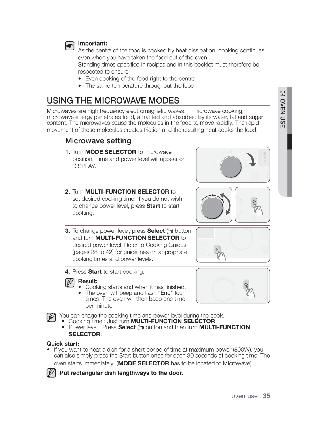 Samsung CQV137-S/XEF manual Using the microwave modes, Microwave setting, Quick start 