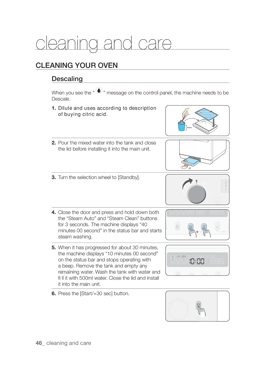 Samsung CQV137-S/XEF manual Cleaning and care, Cleaning your oven, Descaling 