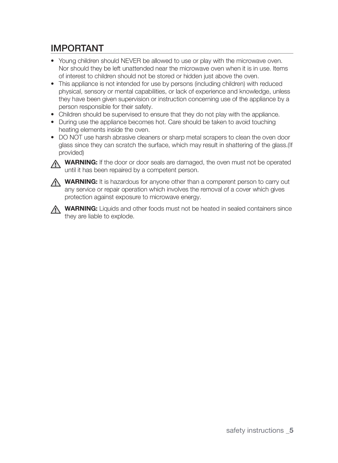 Samsung CQV137-S/XEF manual Safety instructions 