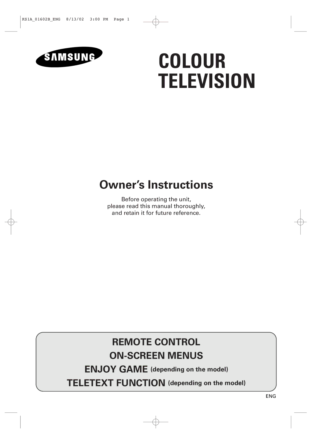 Samsung CRT Direct View TV manual Colour Television 