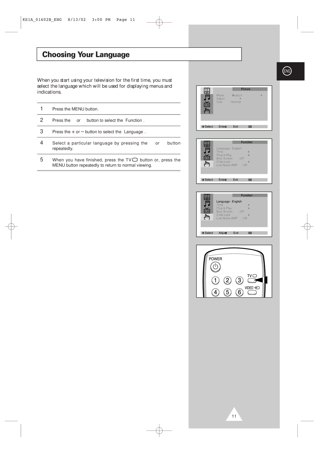 Samsung CRT Direct View TV manual Choosing Your Language 