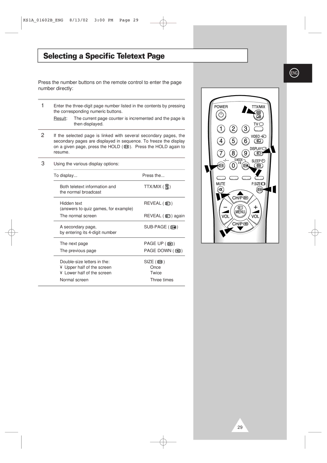 Samsung CRT Direct View TV manual Selecting a Specific Teletext, To display 