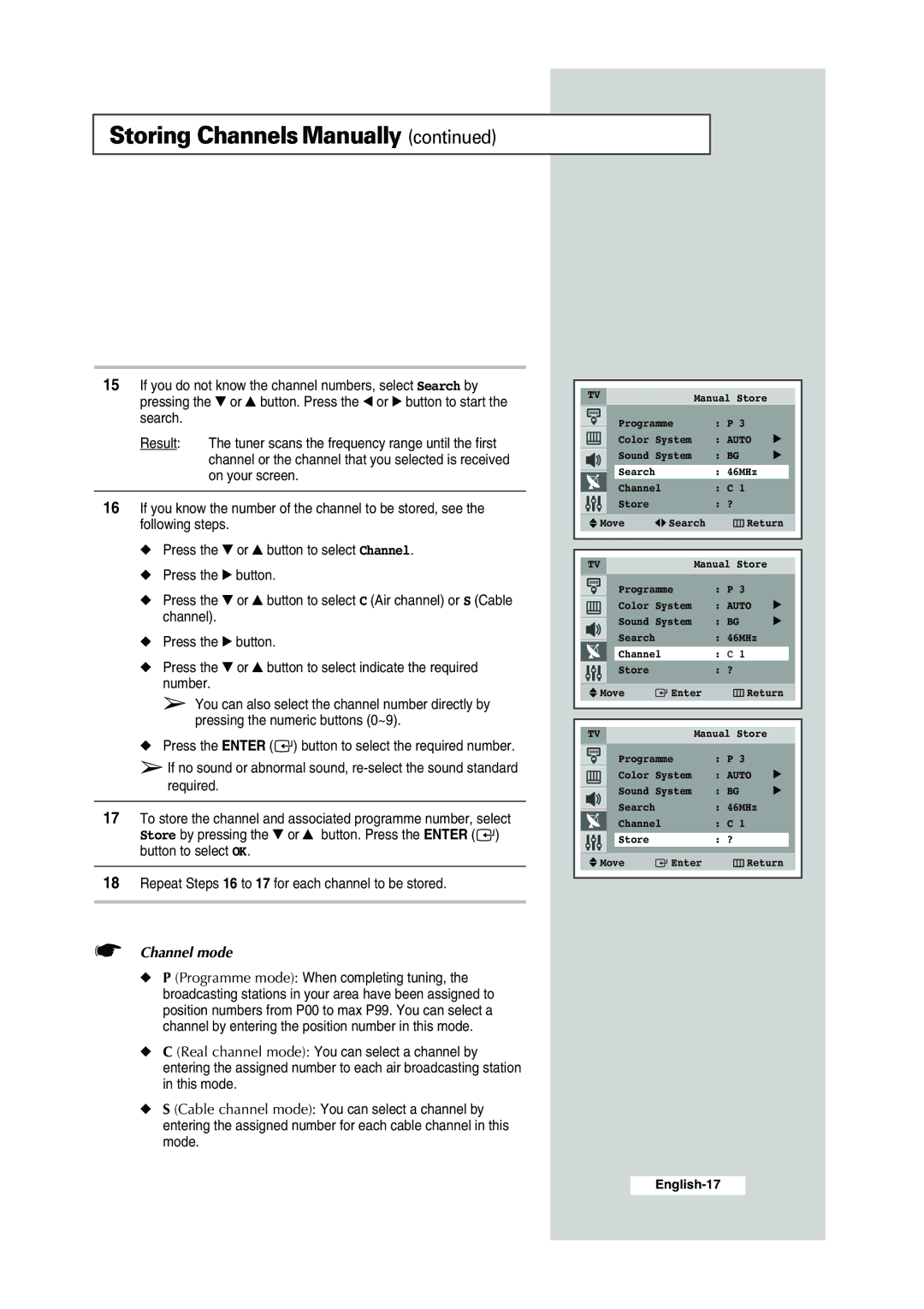 Samsung CS-29K30ML manual Channel mode 