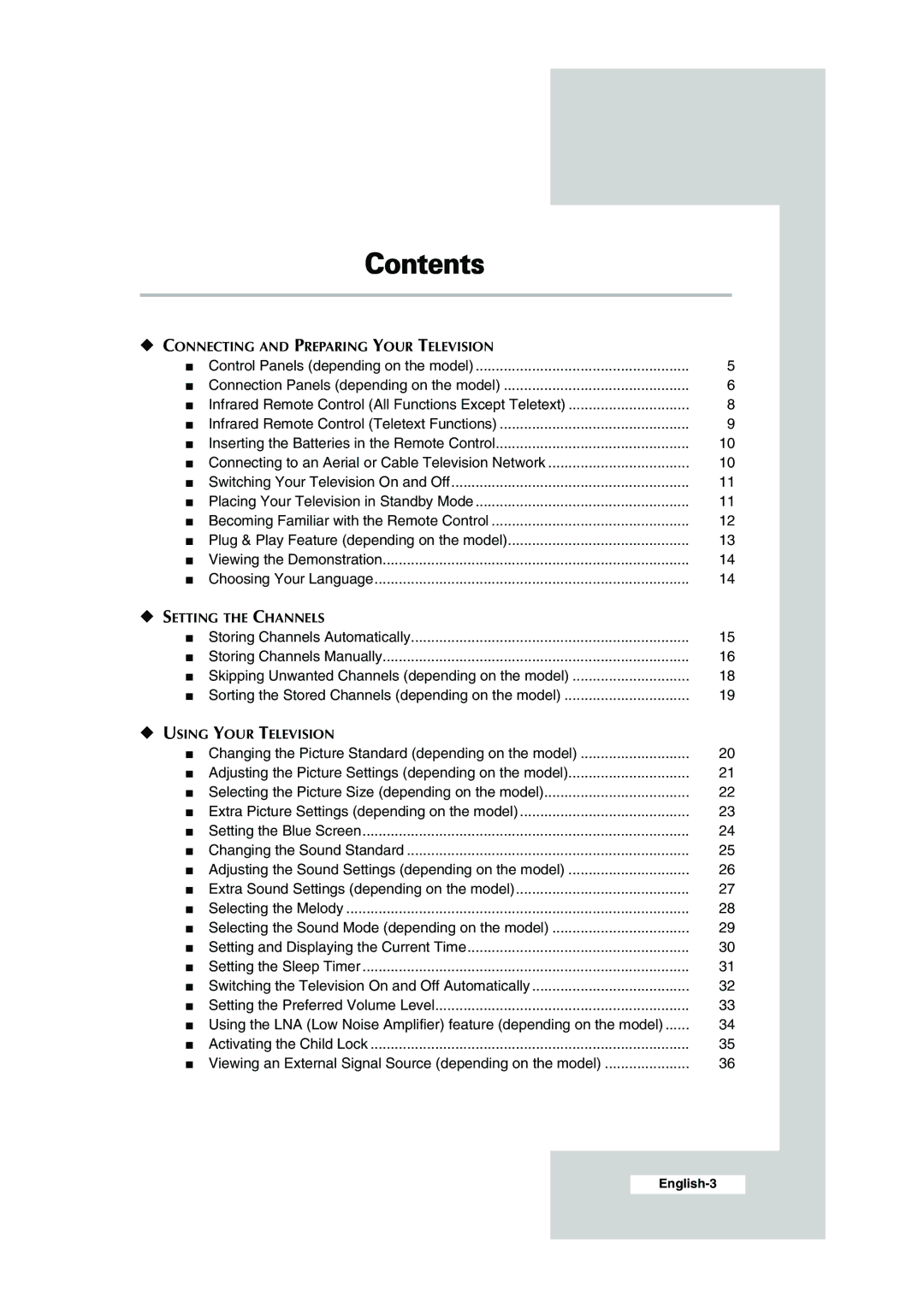 Samsung CS-29K30ML manual Contents 