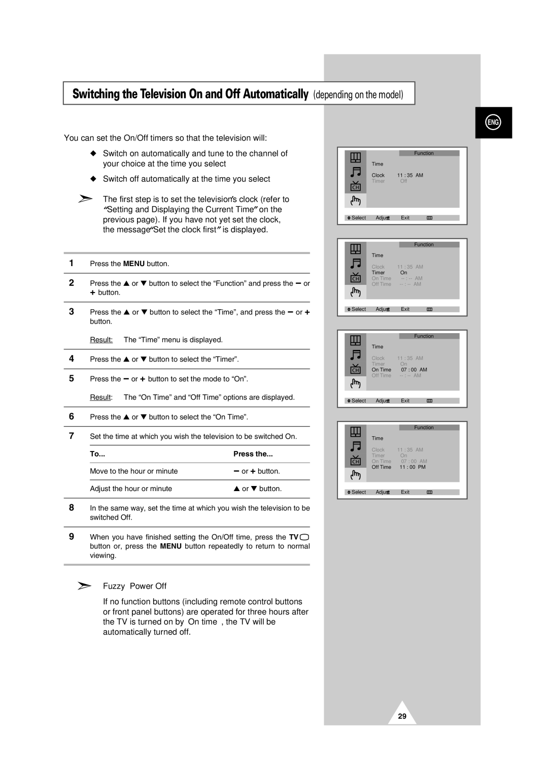 Samsung CS-29V5MH manual Fuzzy Power Off 