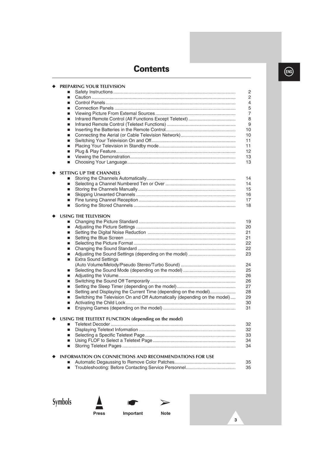 Samsung CS-29V5MH manual Contents 