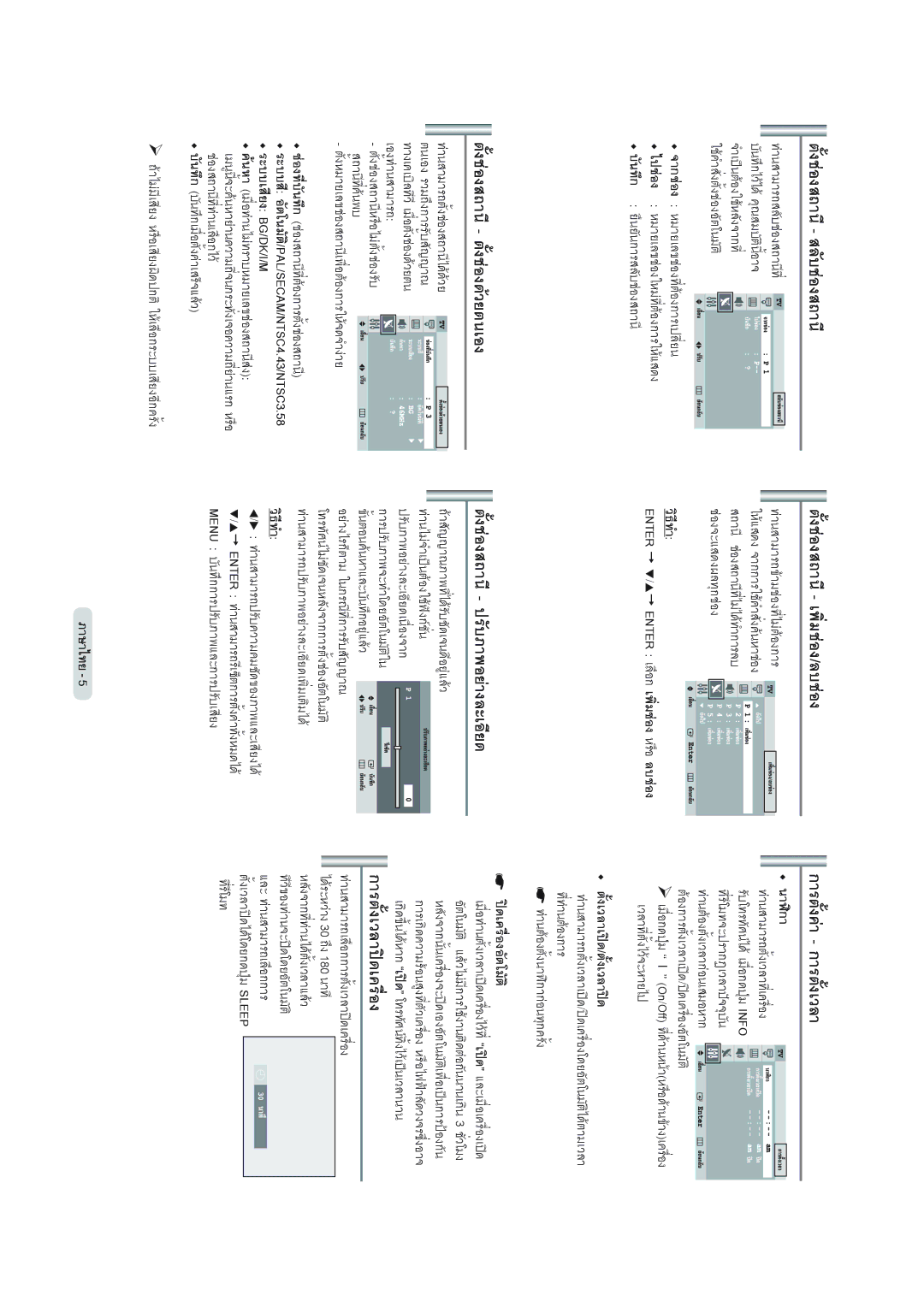 Samsung CS21Z30, CS21K40 manual ตั้งชองสถานี- สลับชองสถานี, ตั้งชองสถานี- เพิ่มชอง/ลบชอง, การตั้งคา การตั้งเวลา 