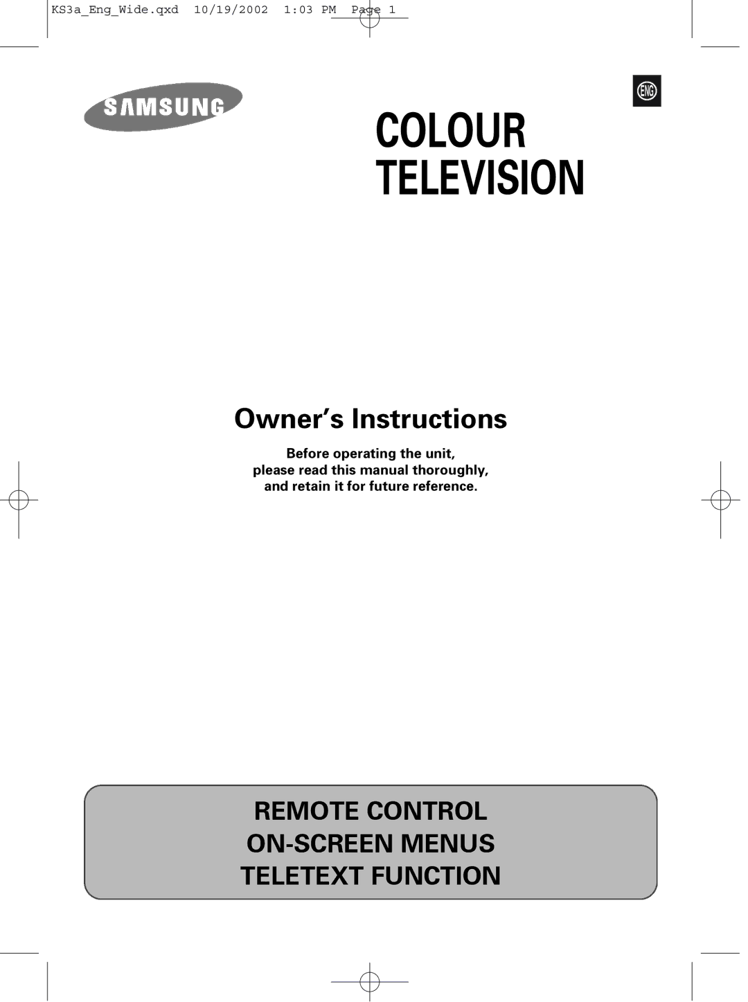 Samsung CS29K10MQ manual Colour Television 