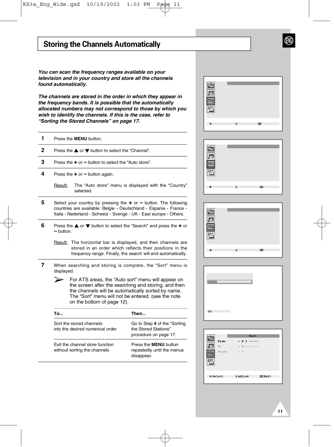 Samsung CS29K10MQ manual Storing the Channels Automatically 