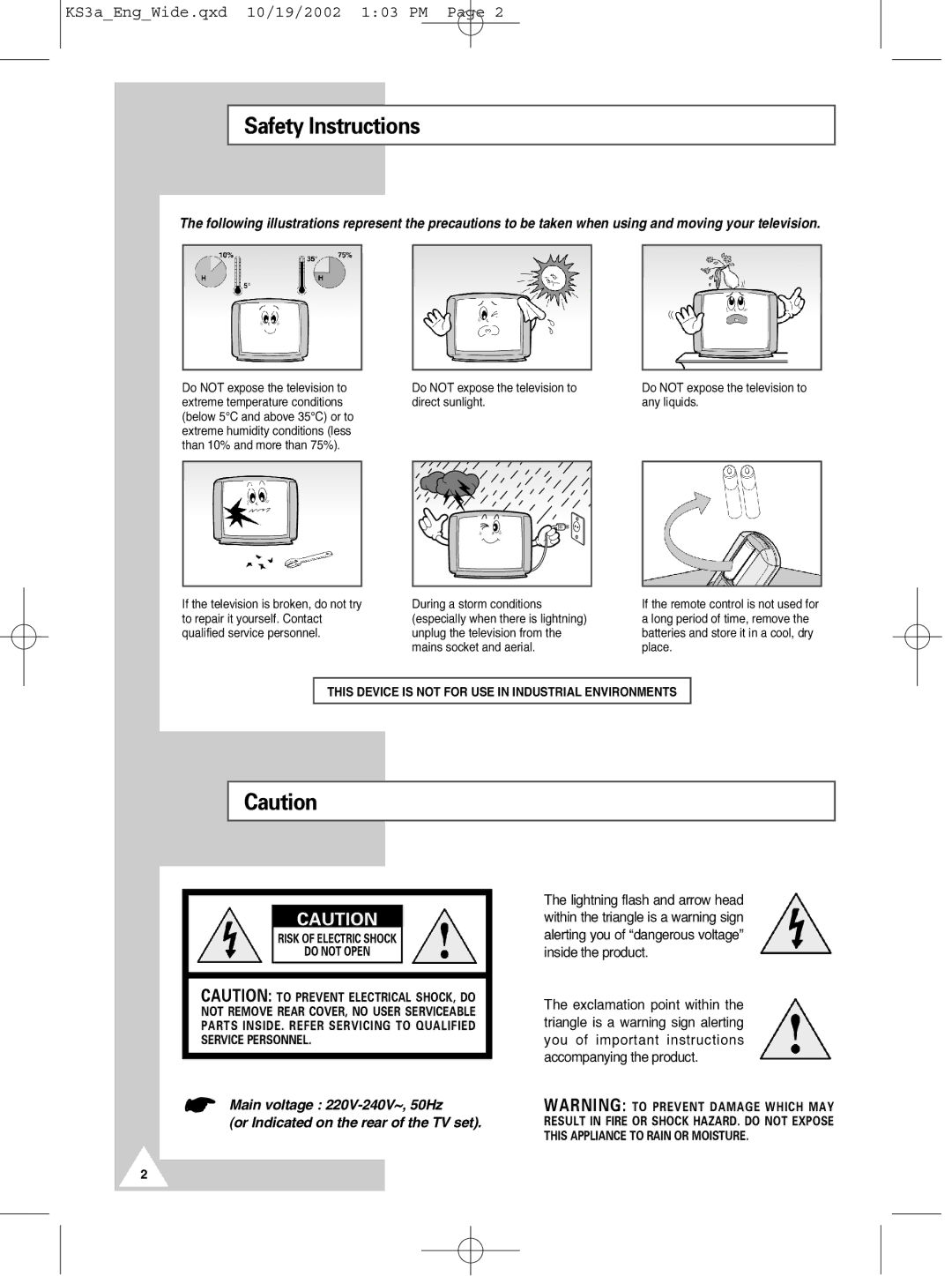 Samsung CS29K10MQ manual Safety Instructions 