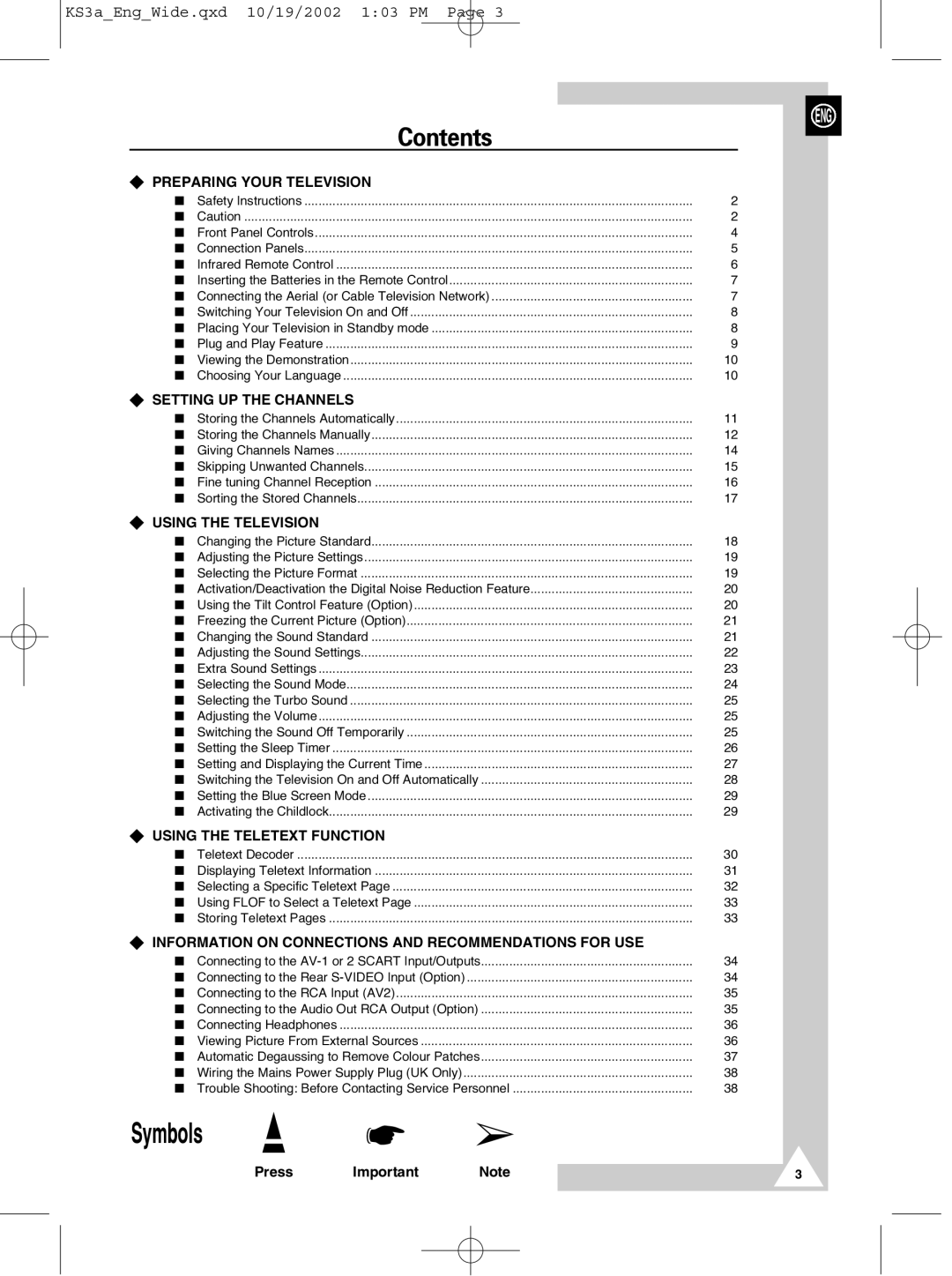 Samsung CS29K10MQ manual Symbols * â 