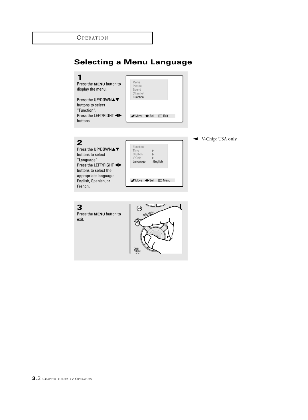 Samsung CSL 2097DV, CSL2099DV manual Selecting a Menu Language 