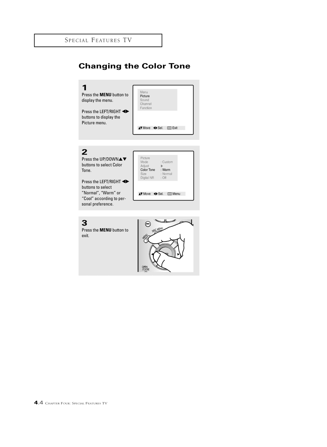 Samsung CSL 2097DV, CSL2099DV manual Changing the Color Tone 