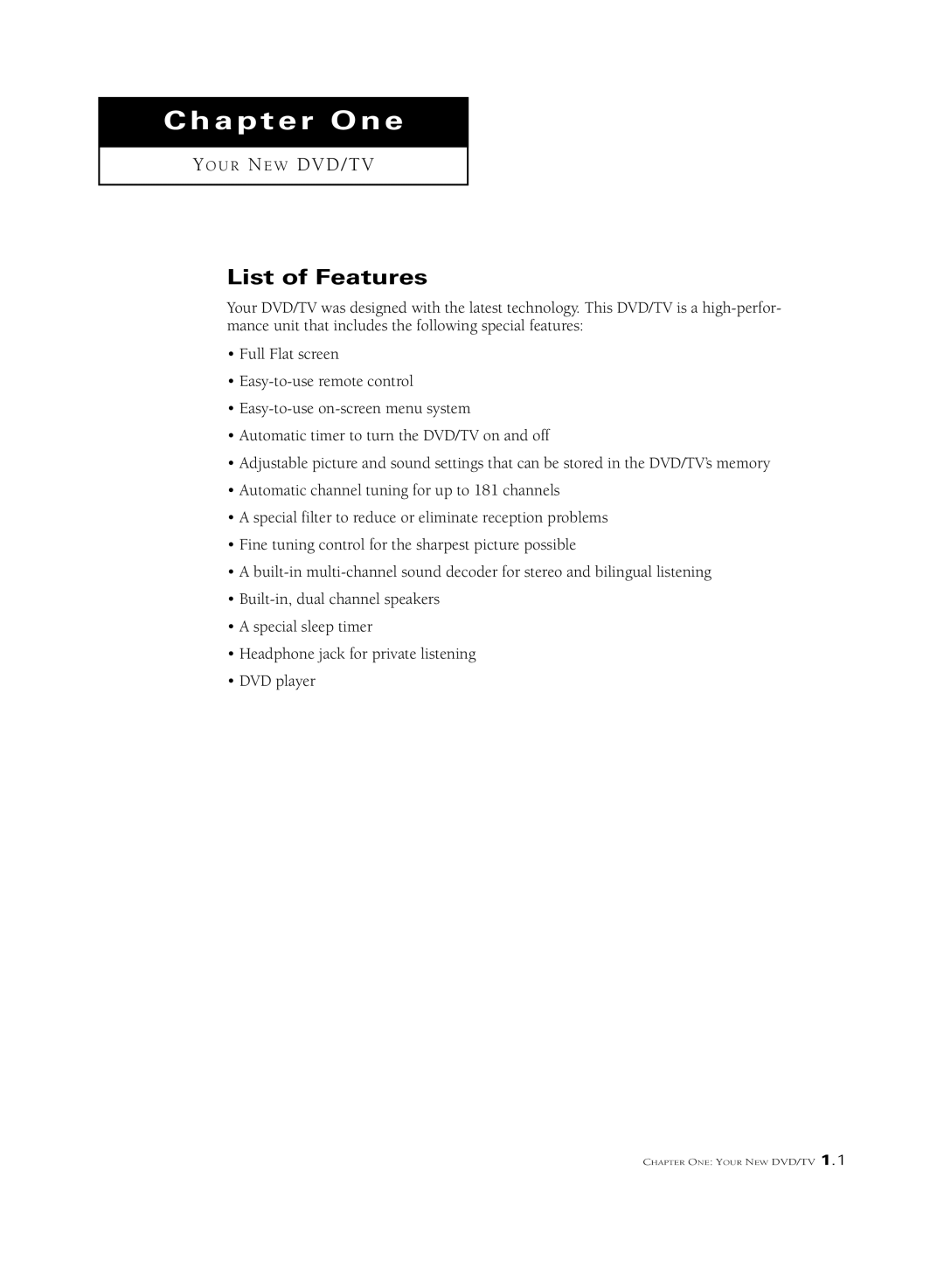 Samsung CSL2099DV, CSL 2097DV manual Chapter One, List of Features 