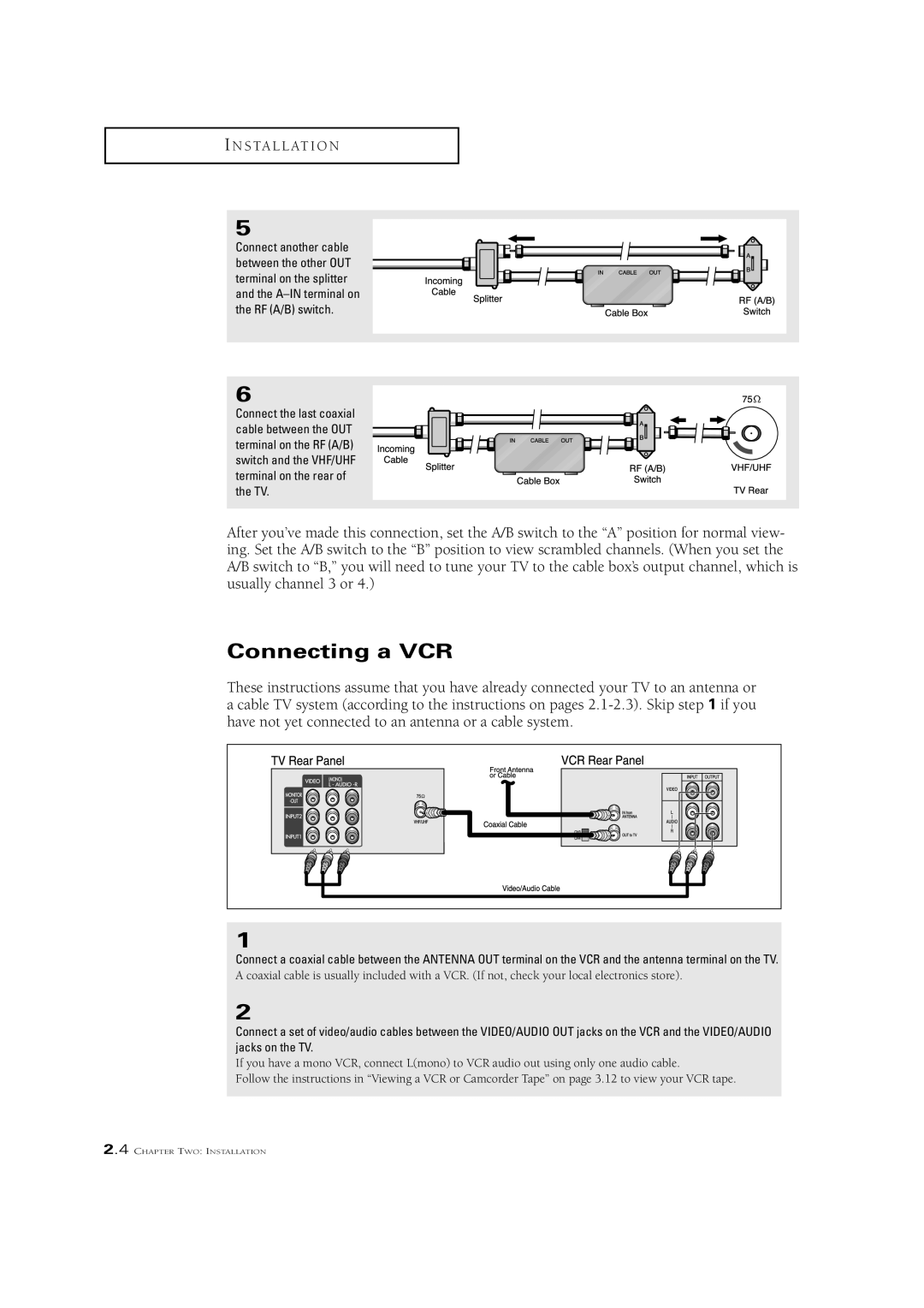 Samsung CSN2077DV manual Connecting a VCR 