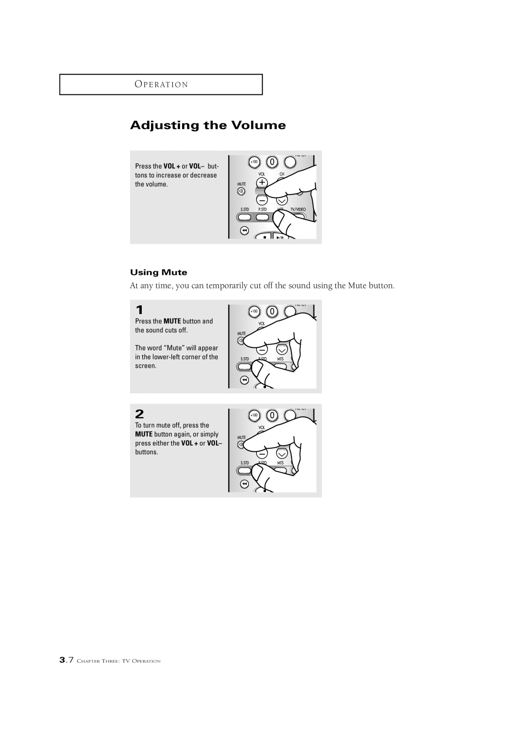 Samsung CSN2077DV manual Adjusting the Volume, Using Mute 