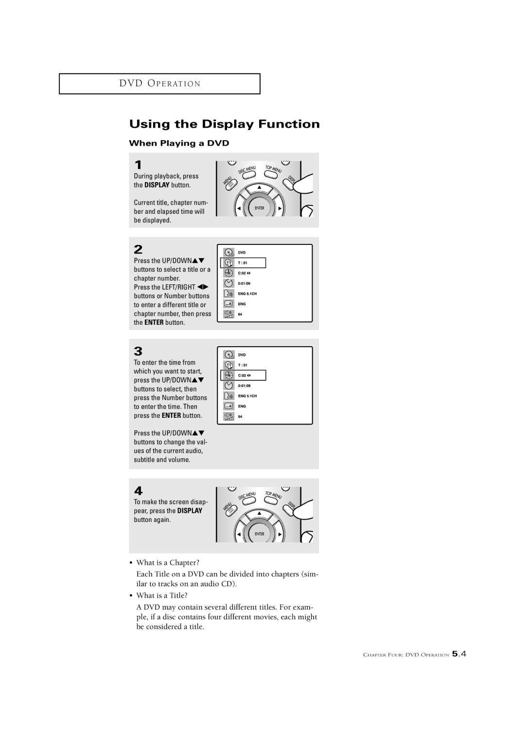 Samsung CSN2077DV manual Using the Display Function, When Playing a DVD 