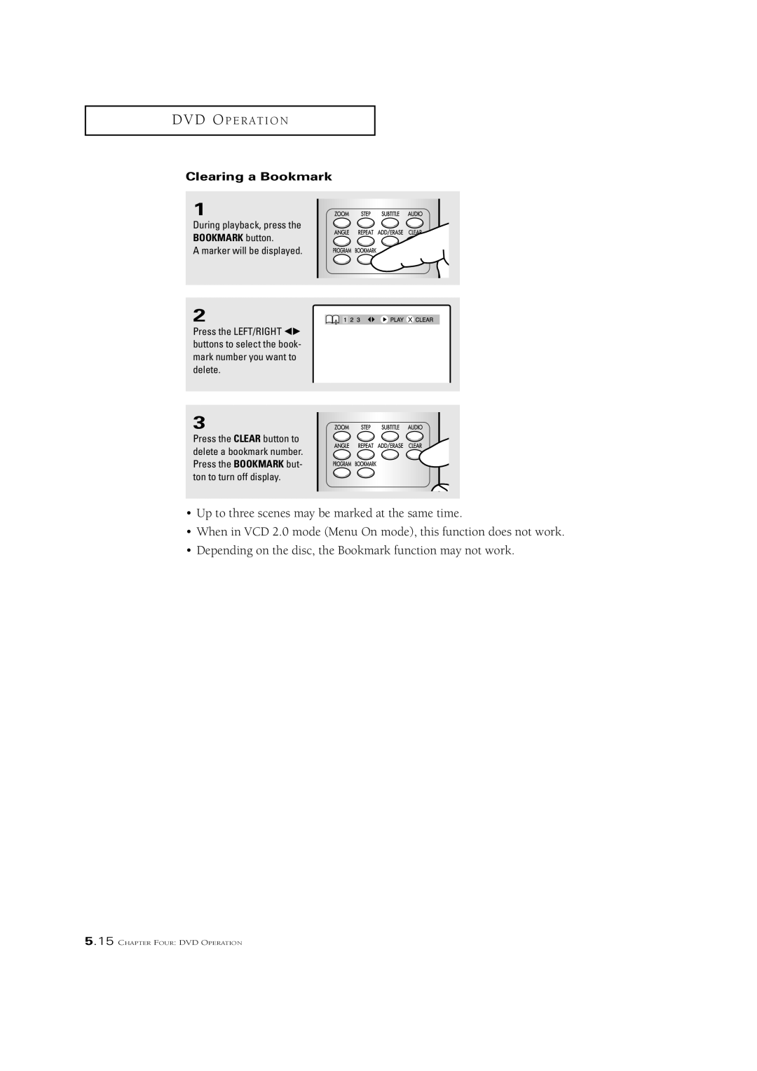 Samsung CSN2077DV manual Clearing a Bookmark 