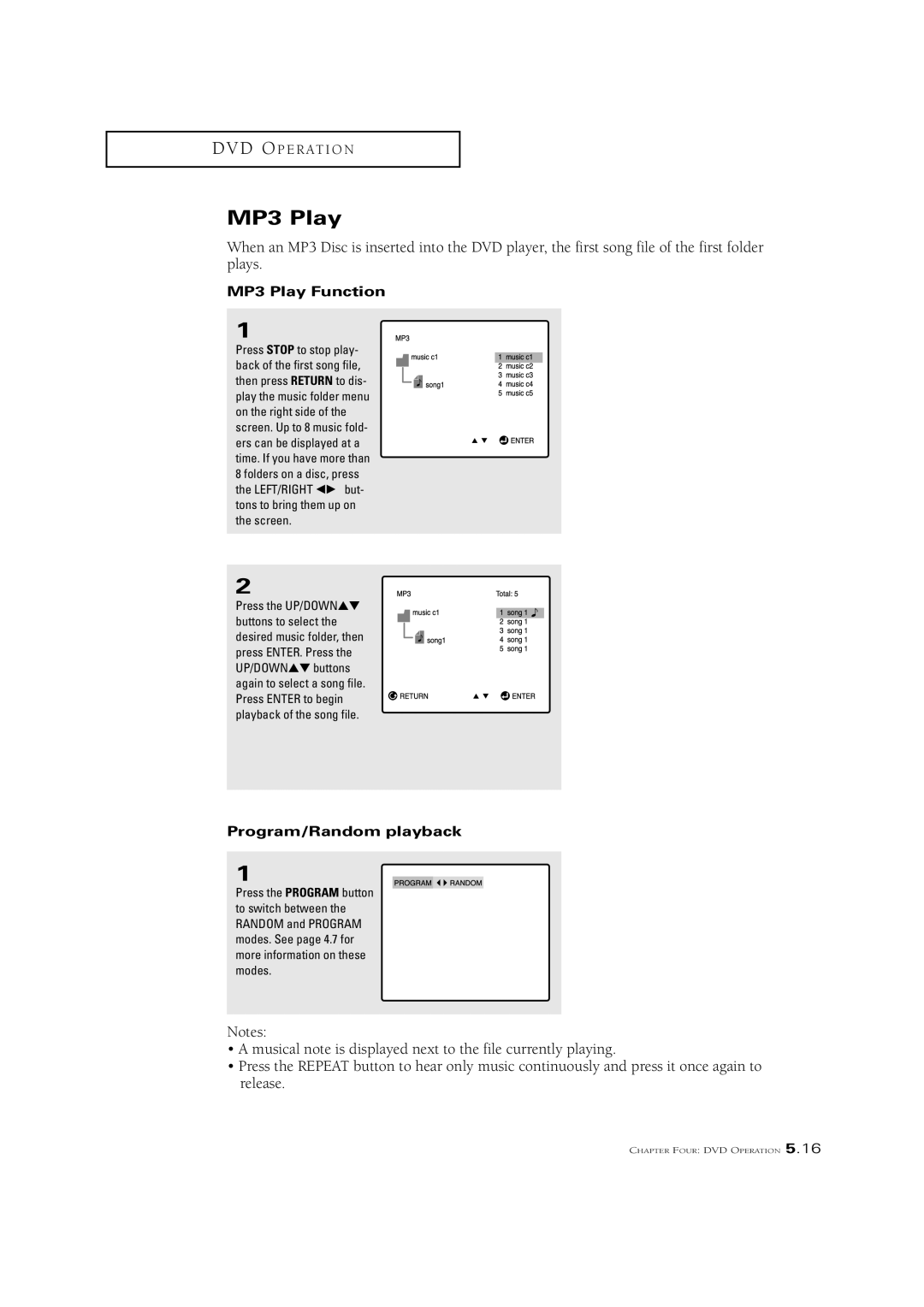 Samsung CSN2077DV manual MP3 Play Function, Program/Random playback 