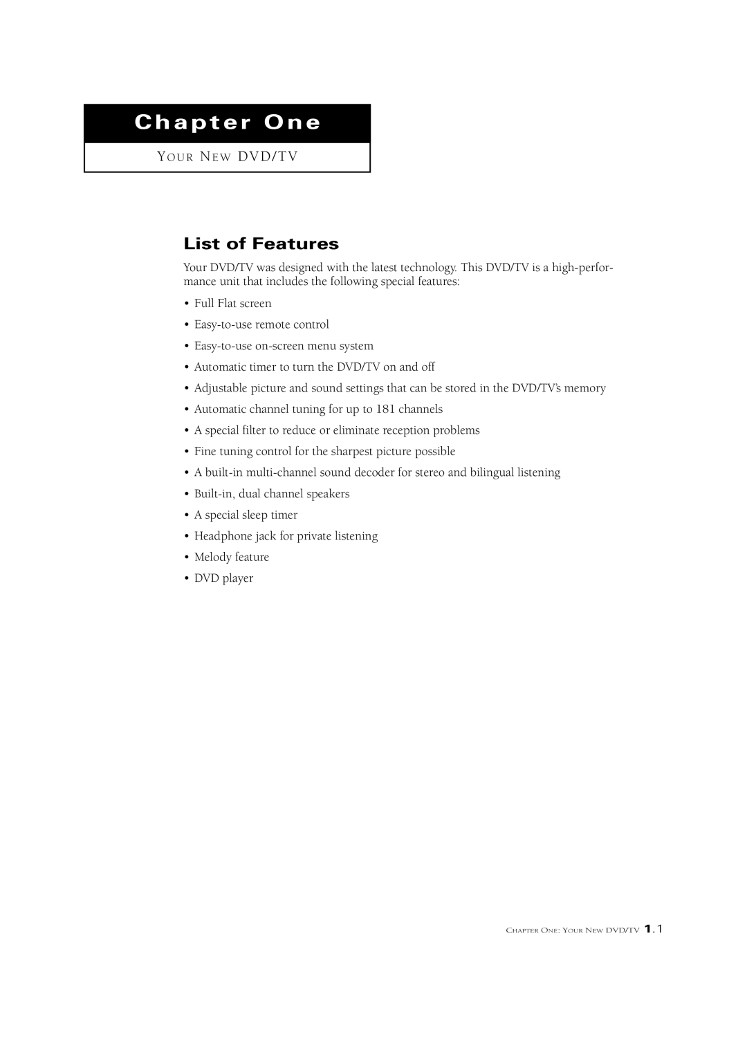 Samsung CSN2077DV manual Chapter One, List of Features 