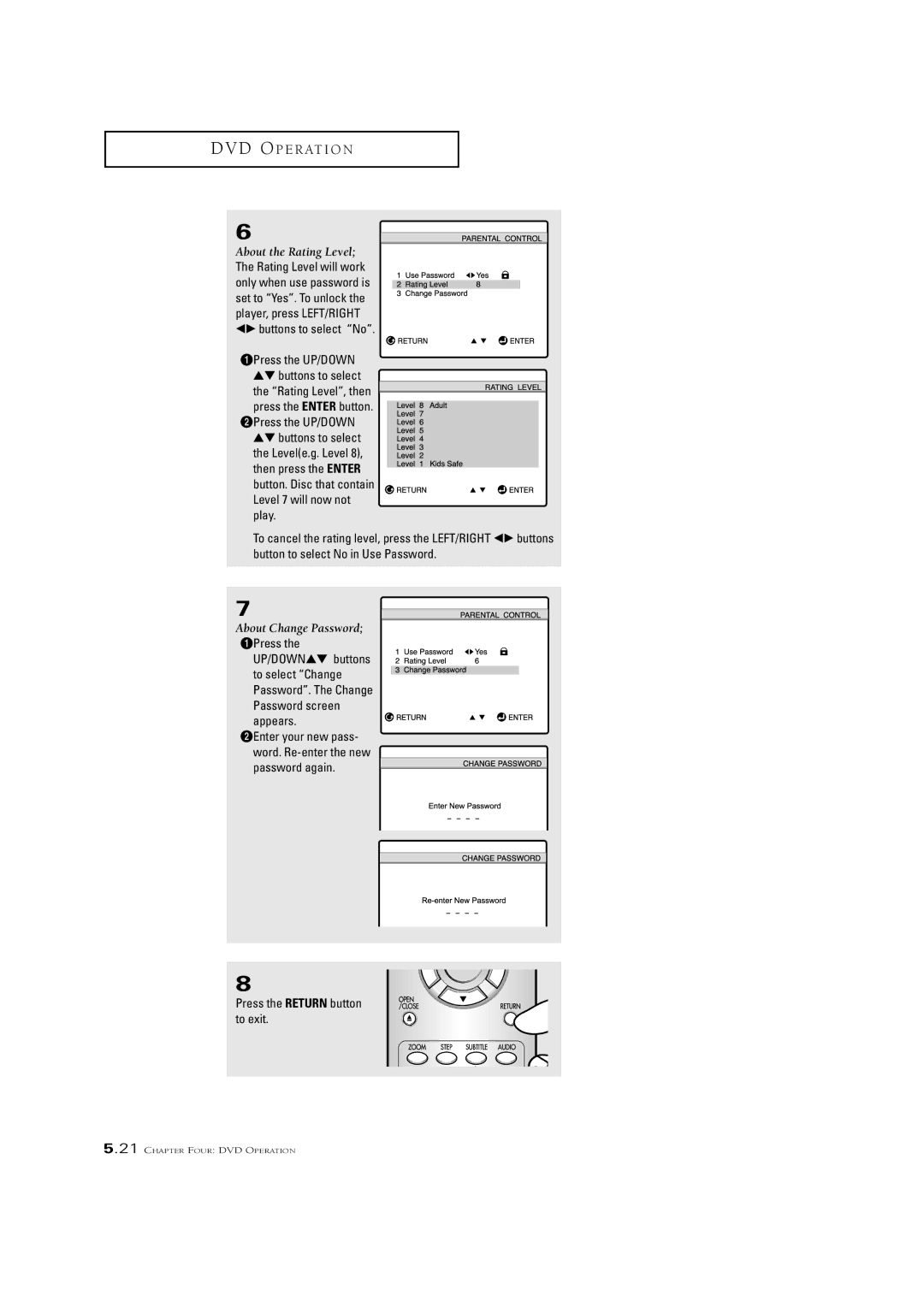 Samsung CSN2077DV manual About the Rating Level, ŒPress 