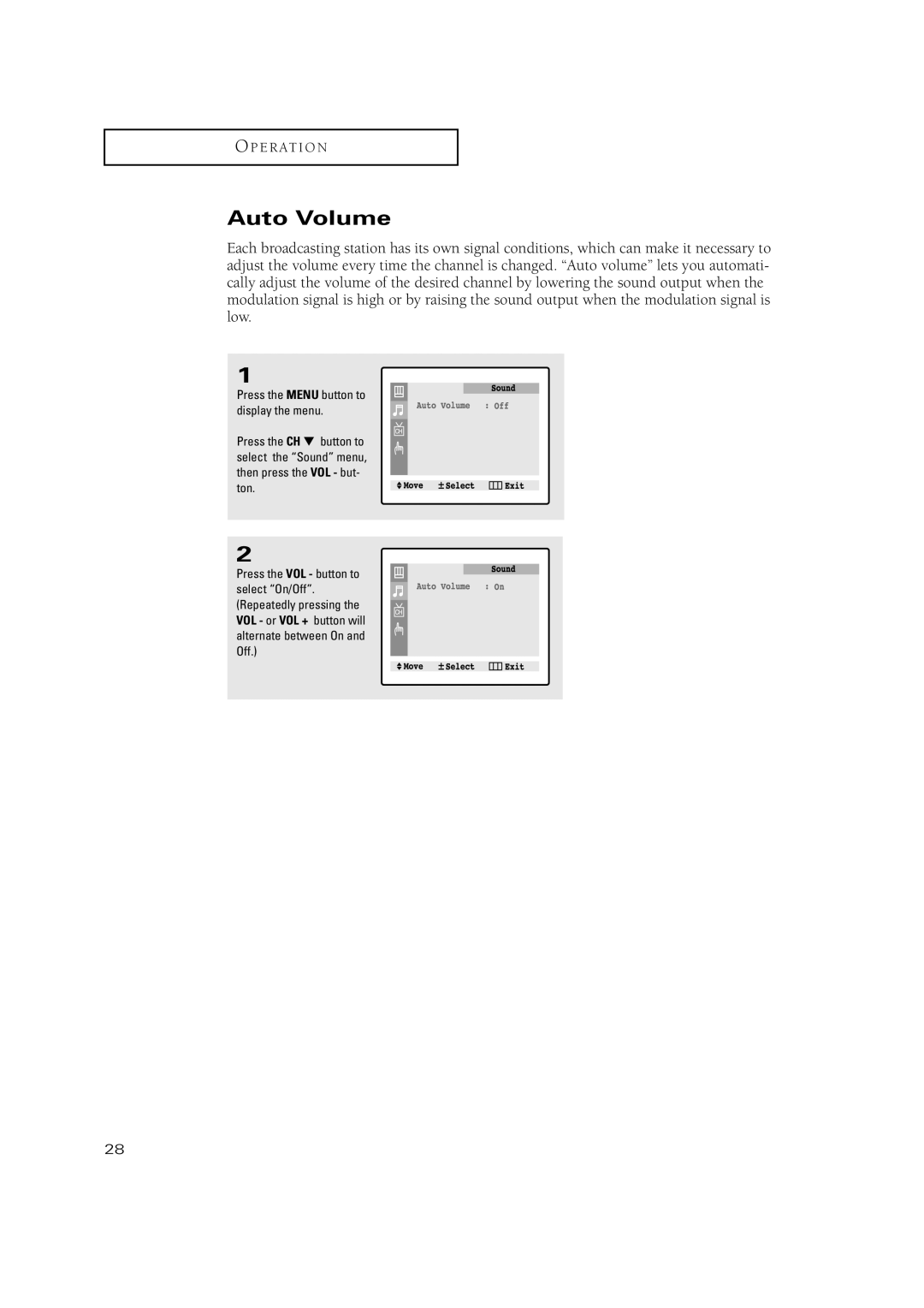 Samsung CT-20V10MJ, CT-15K10MJ, CT-20H4, CT-17N11MJ, CT-15K9MJ manual Auto Volume 