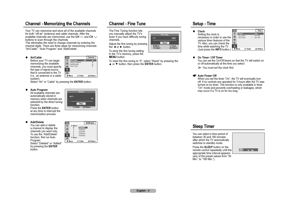 Samsung CT-21K40ML, CT-21M40ML, CT-21Z45ML, CT-21Z40ML manual Sleep Timer 