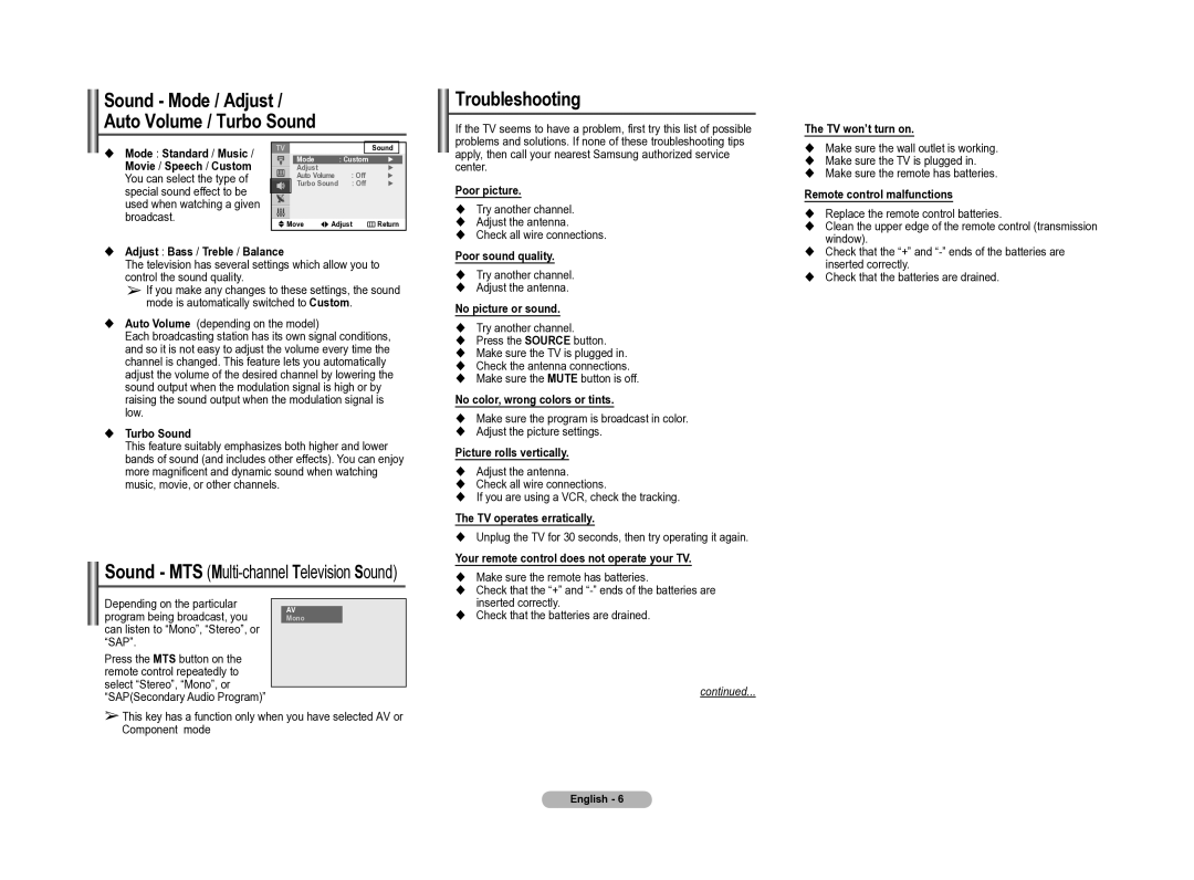 Samsung CT-21Z45ML, CT-21K40ML, CT-21M40ML, CT-21Z40ML manual Troubleshooting 