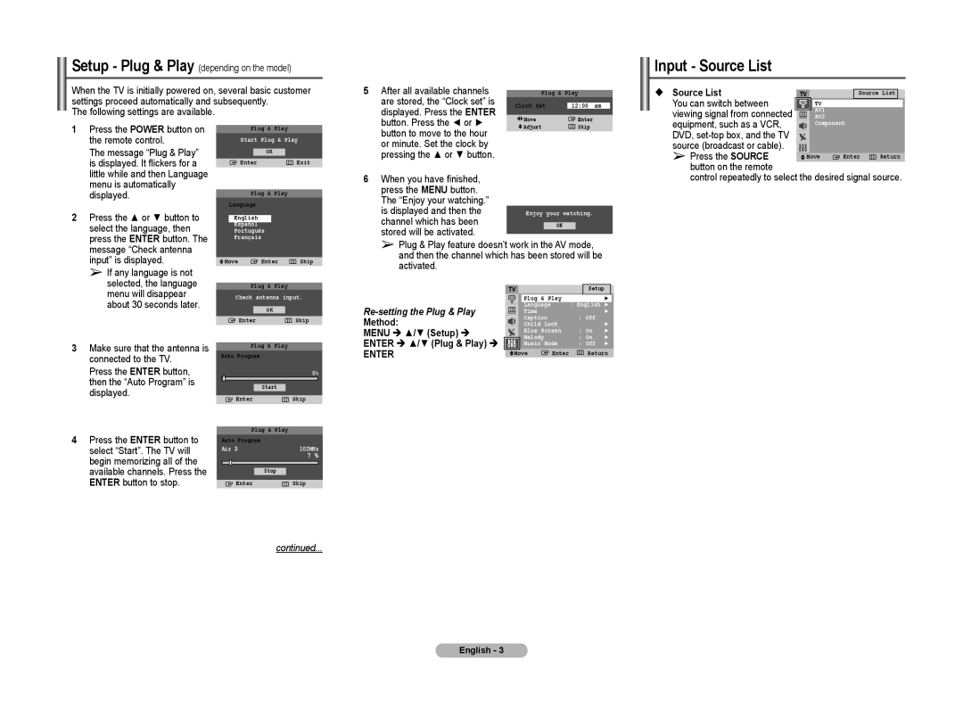 Samsung 2Z45, CT2Z43, 2AF0, 2Z47, 2Z57, 2AJ0, 2AE0, 2Z50, 2AM0 Input Source List,  Source List, You can switch between, Enter 