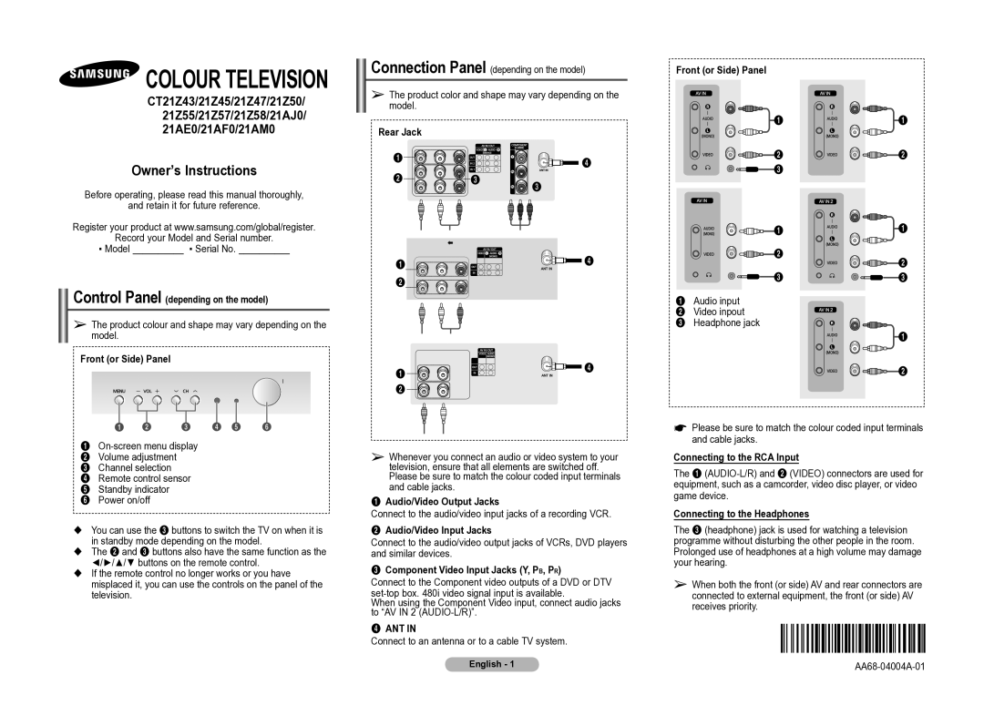 Samsung CT2Z58, CT2Z47, CT2Z55, CT2Z45, CT2Z57, CT2Z50 manual Ant 