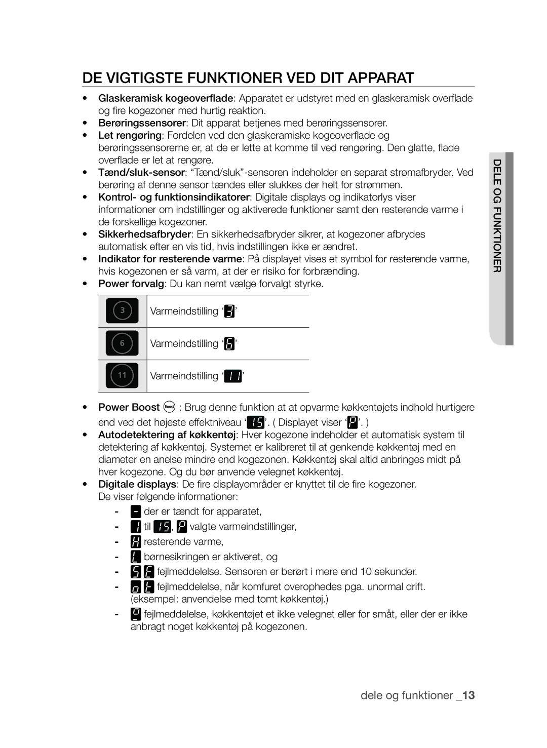 Samsung CTI613EHST/XEE manual De vigtigste funktioner ved dit apparat 