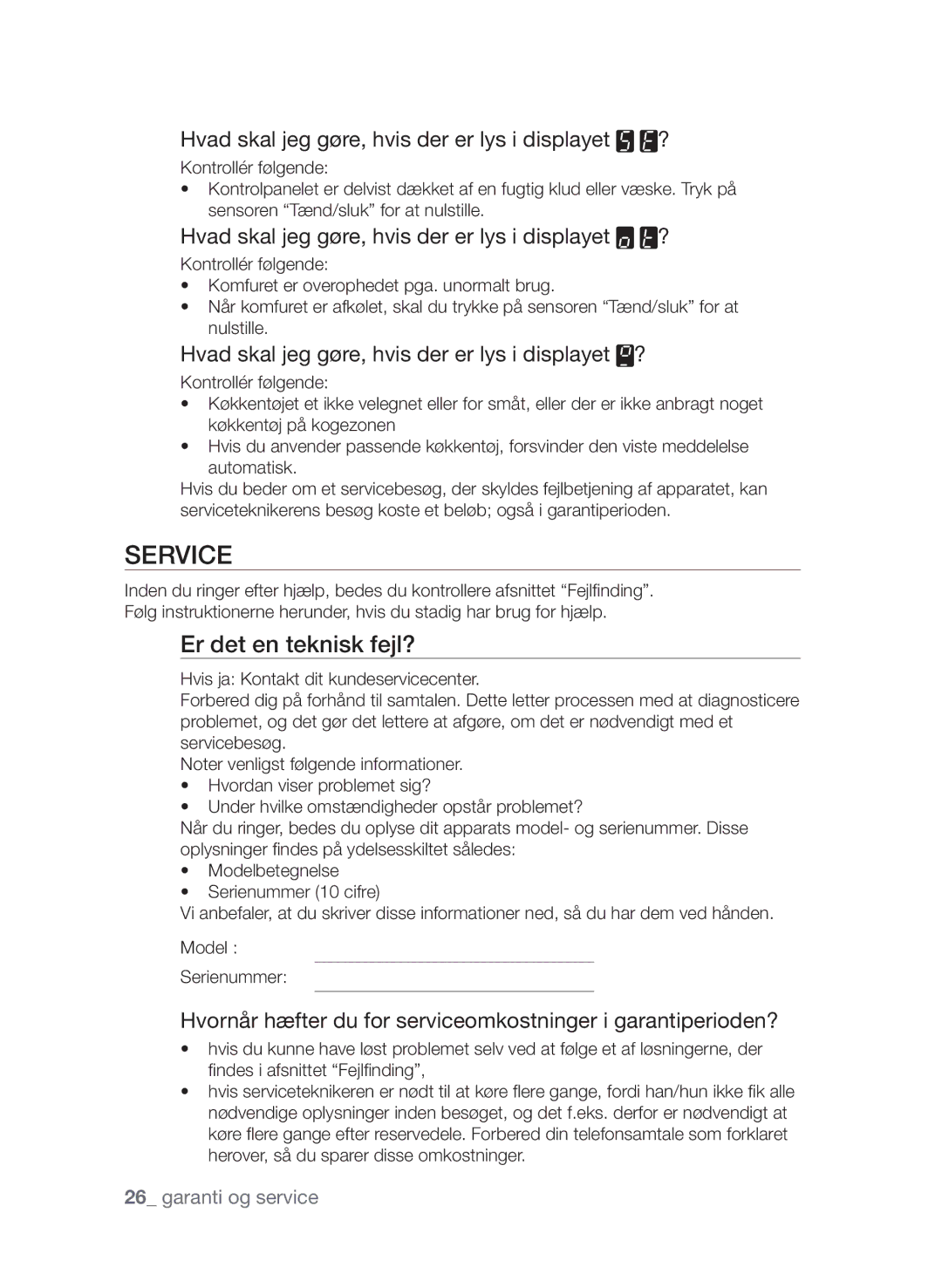 Samsung CTI613EHST/XEE manual Service, Er det en teknisk fejl? 