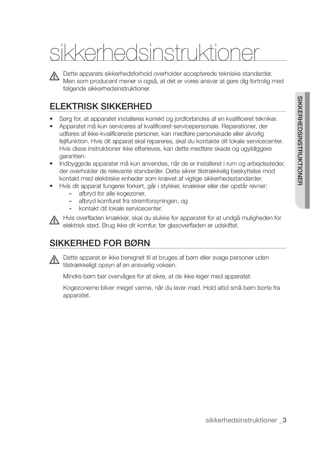 Samsung CTI613EHST/XEE manual Sikkerhedsinstruktioner, Elektrisk sikkerhed, Sikkerhed for børn 