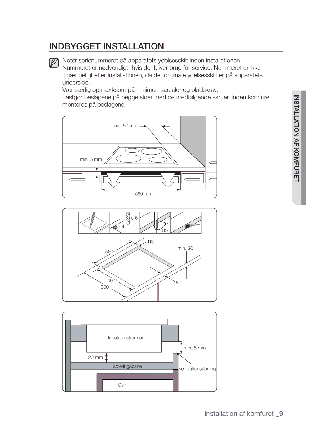 Samsung CTI613EHST/XEE manual Indbygget installation 