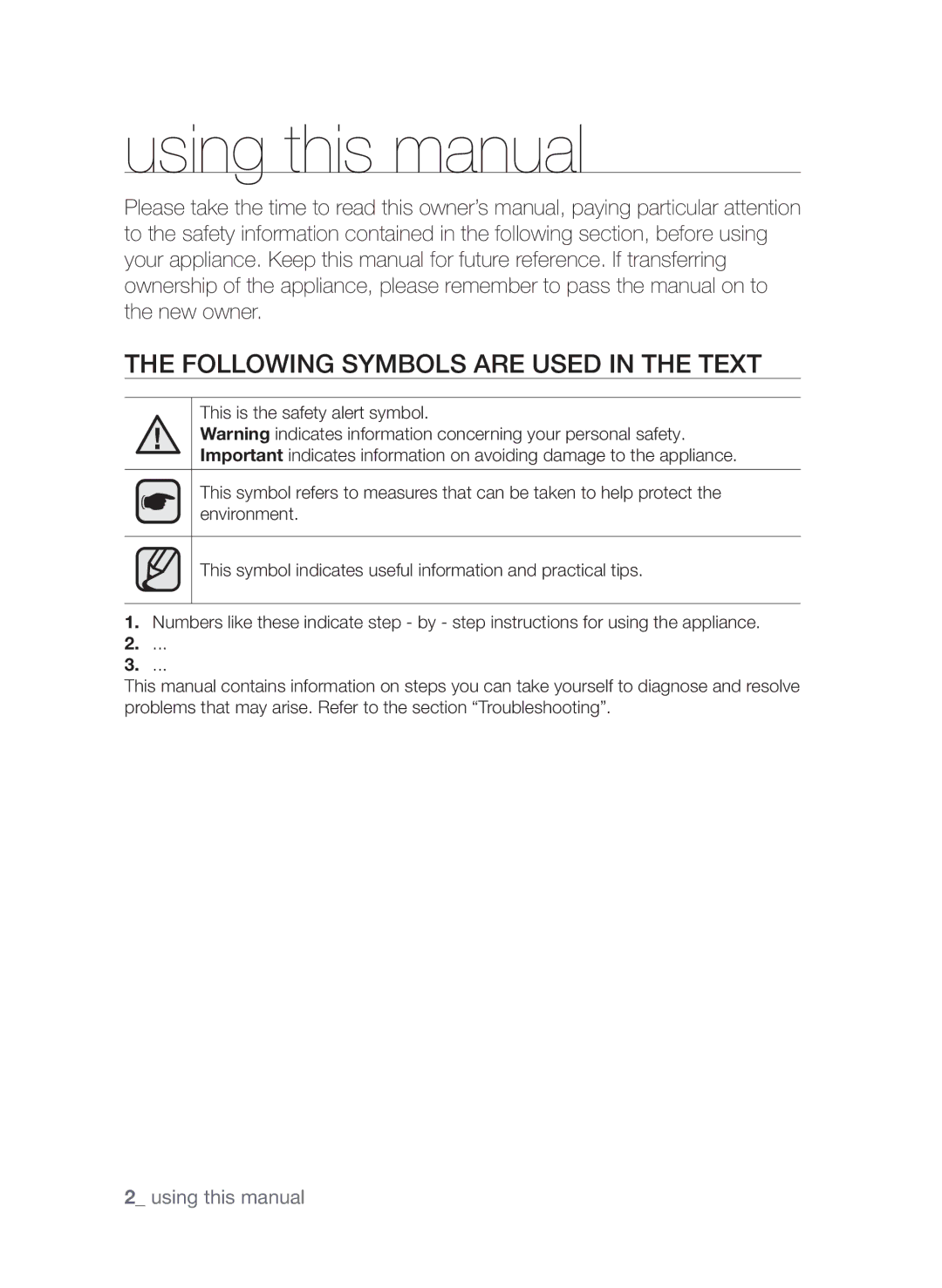 Samsung CTI613EHST/XEE Using this manual, Following symbols are used in the text 