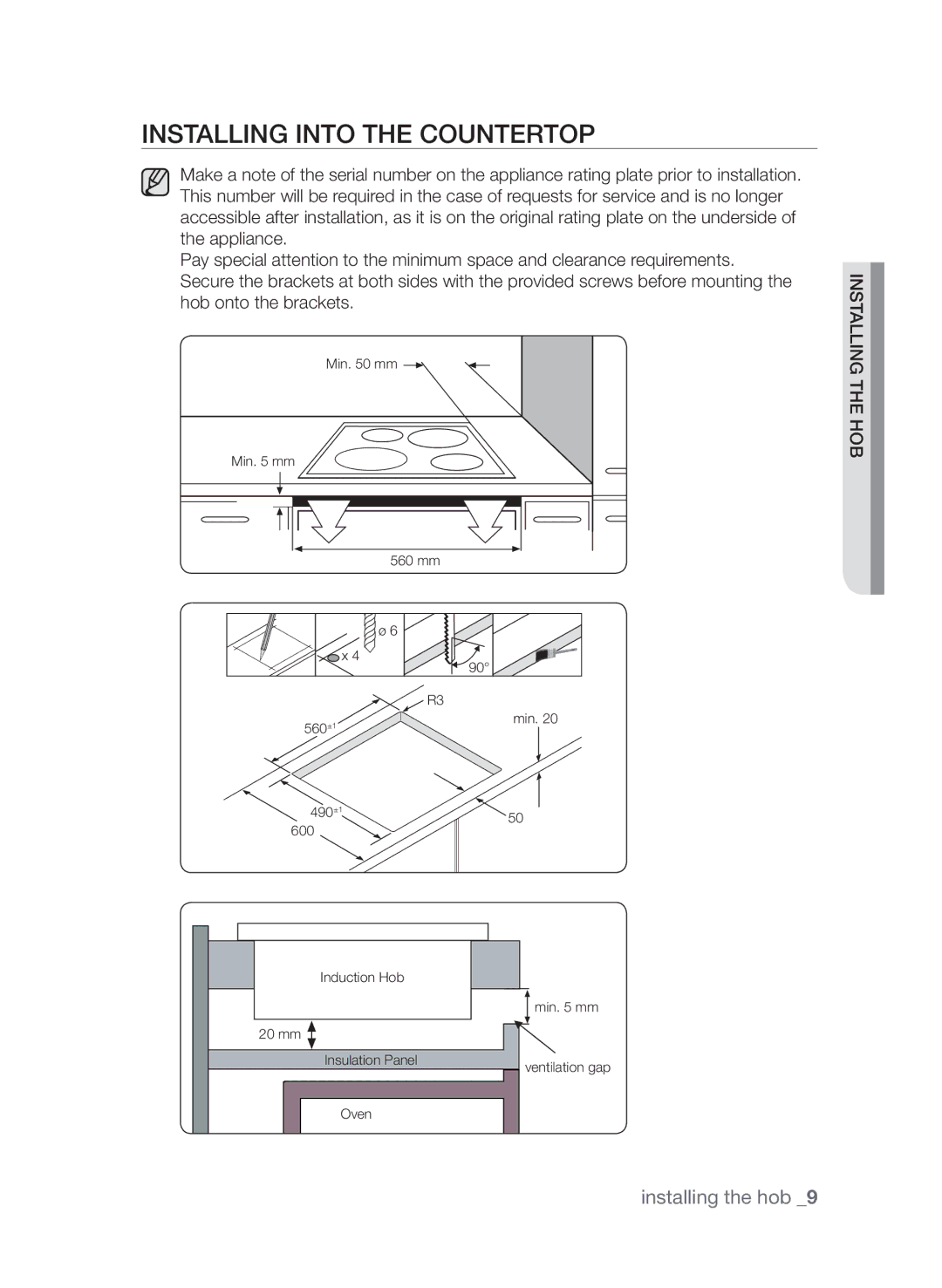 Samsung CTI613EHST/XEE manual Installing into the countertop 