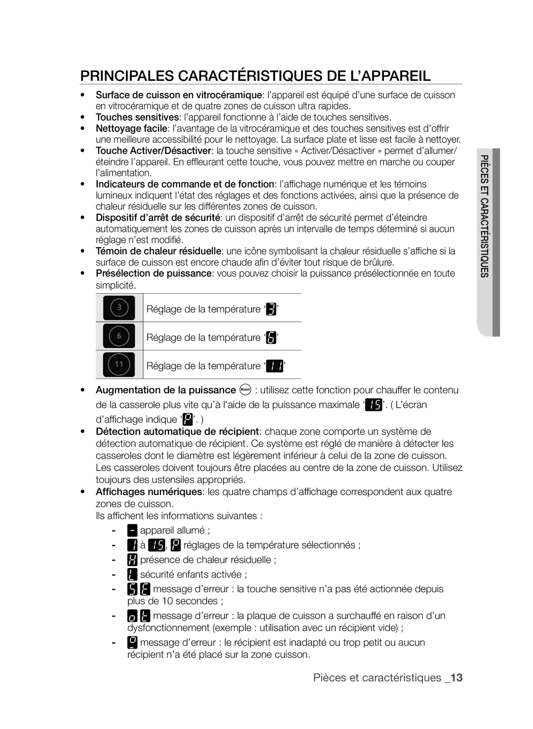 Samsung CTI613EHST/XEF manual Principales caractéristiques de l’appareil 