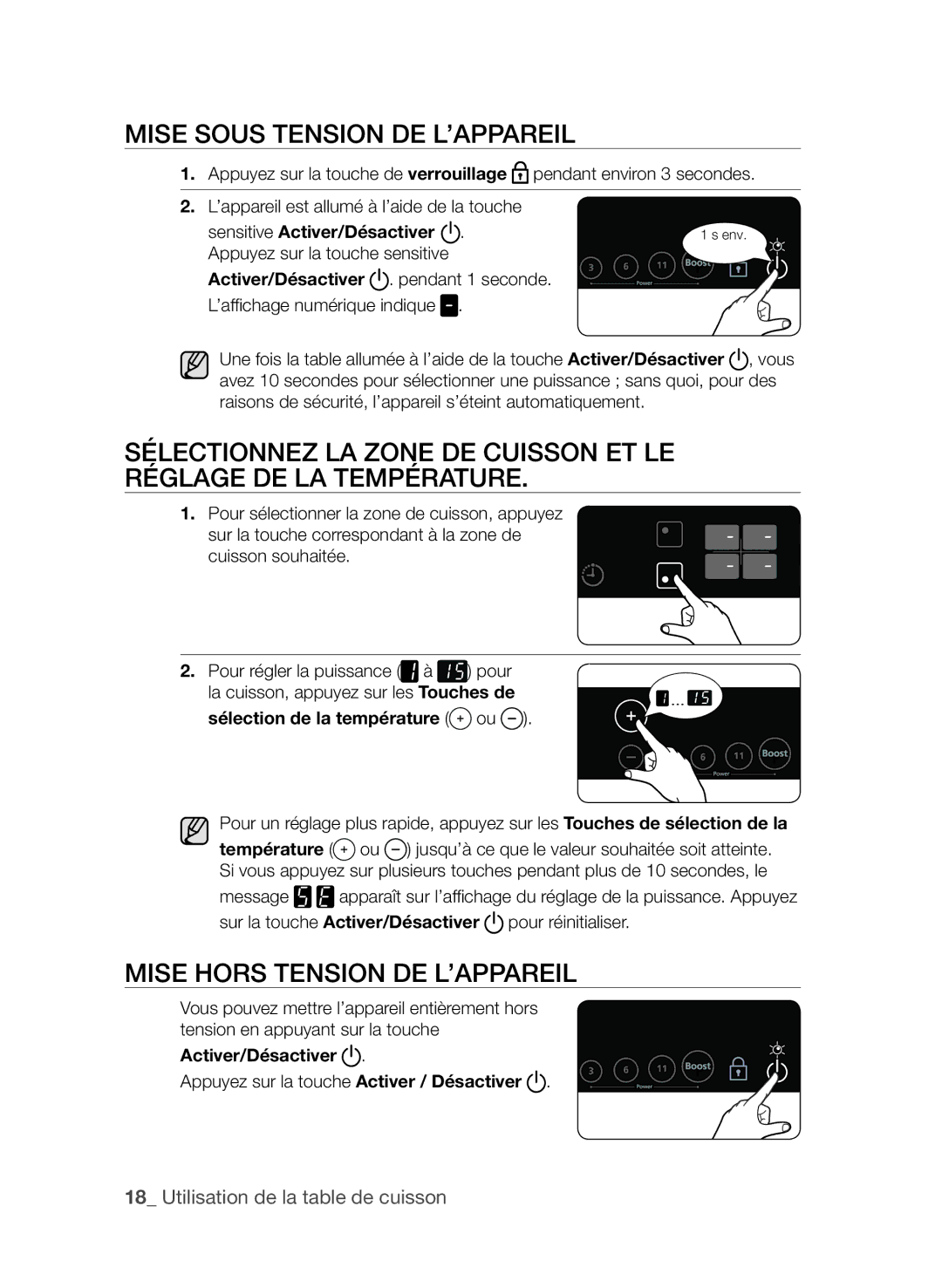 Samsung CTI613EHST/XEF manual Mise sous tension de l’appareil, Mise hors tension de l’appareil 