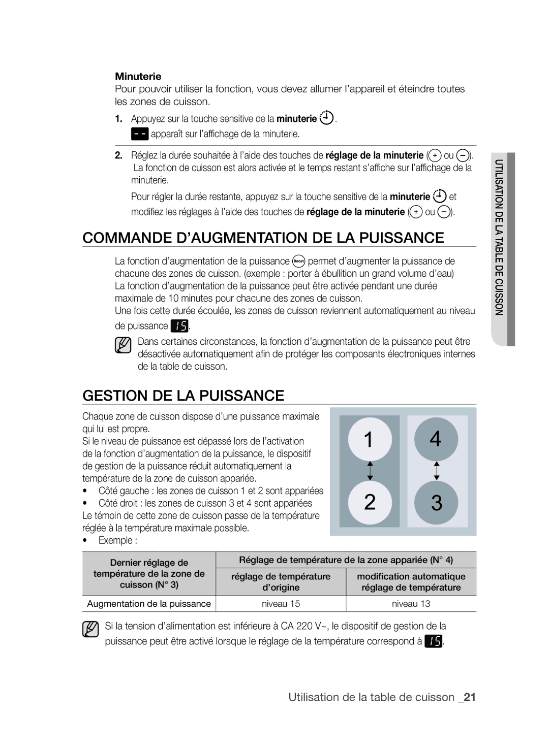 Samsung CTI613EHST/XEF manual Commande d’augmentation de la puissance, Gestion de la puissance 