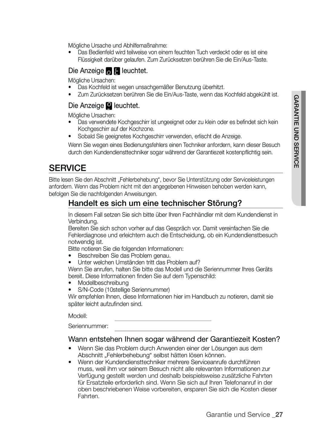 Samsung CTI613EHST/XEG manual Service, Handelt es sich um eine technischer Störung? 