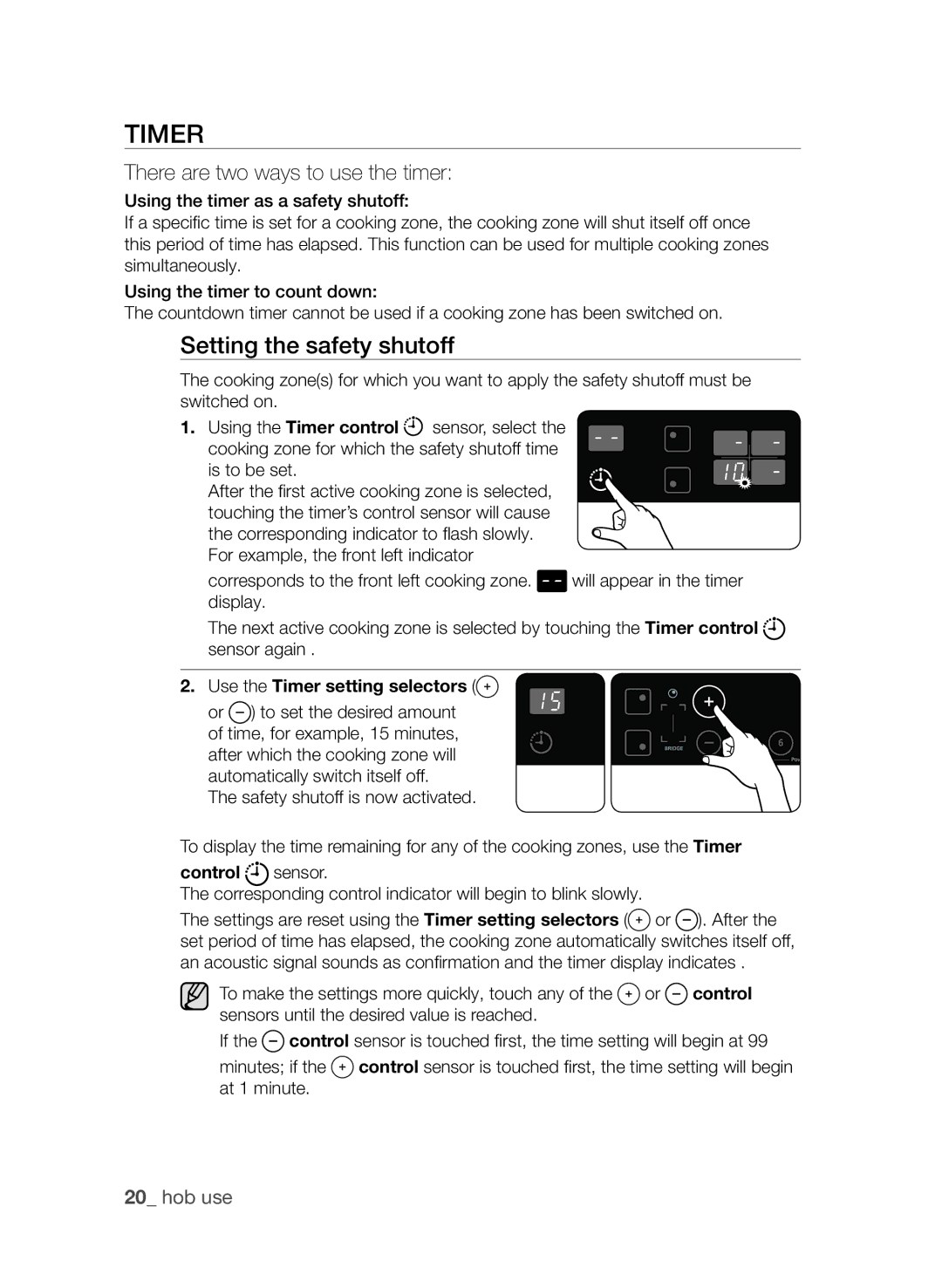 Samsung CTI613GI user manual Timer, Setting the safety shutoff 