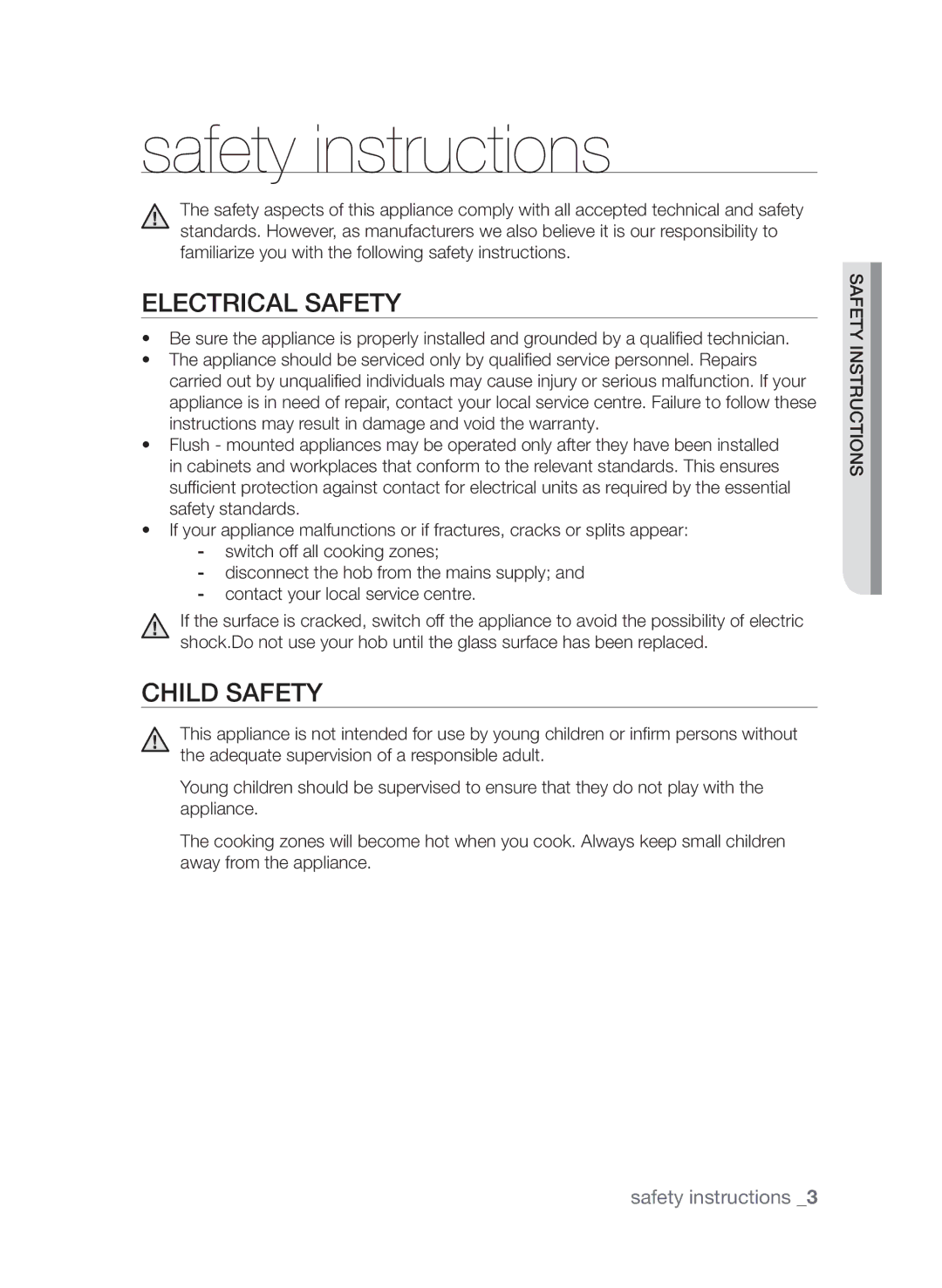 Samsung CTI613GI user manual Safety instructions, Electrical safety, Child safety 