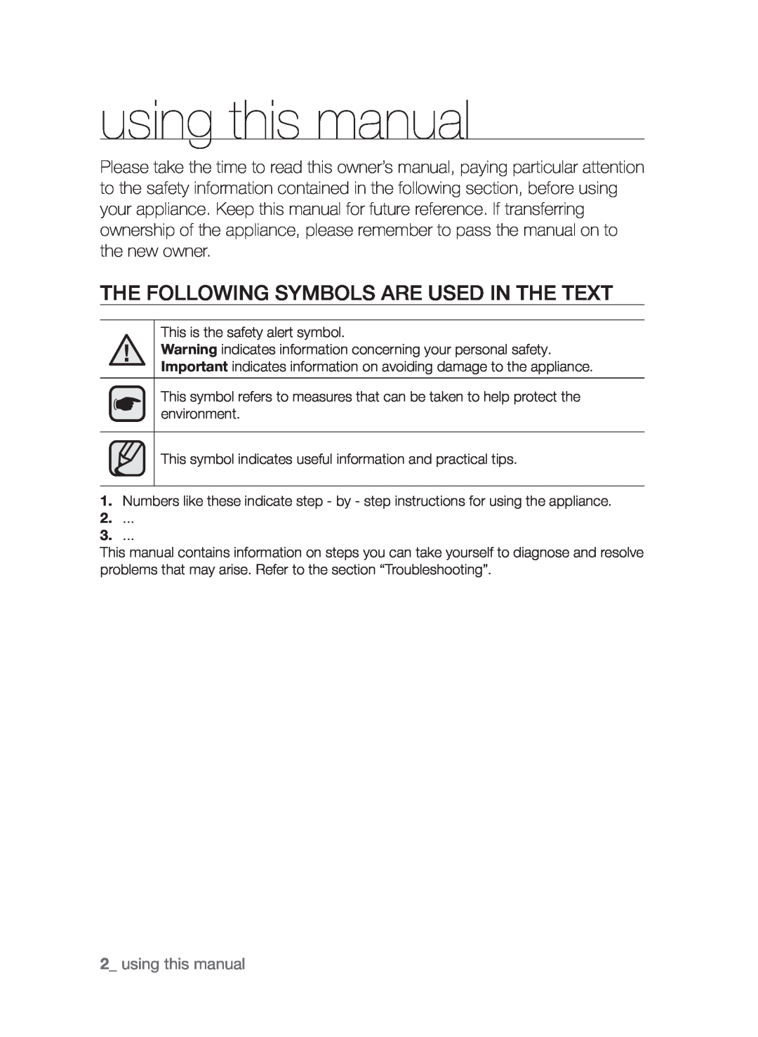 Samsung CTI613GI user manual using this manual, The following symbols are used in the text 