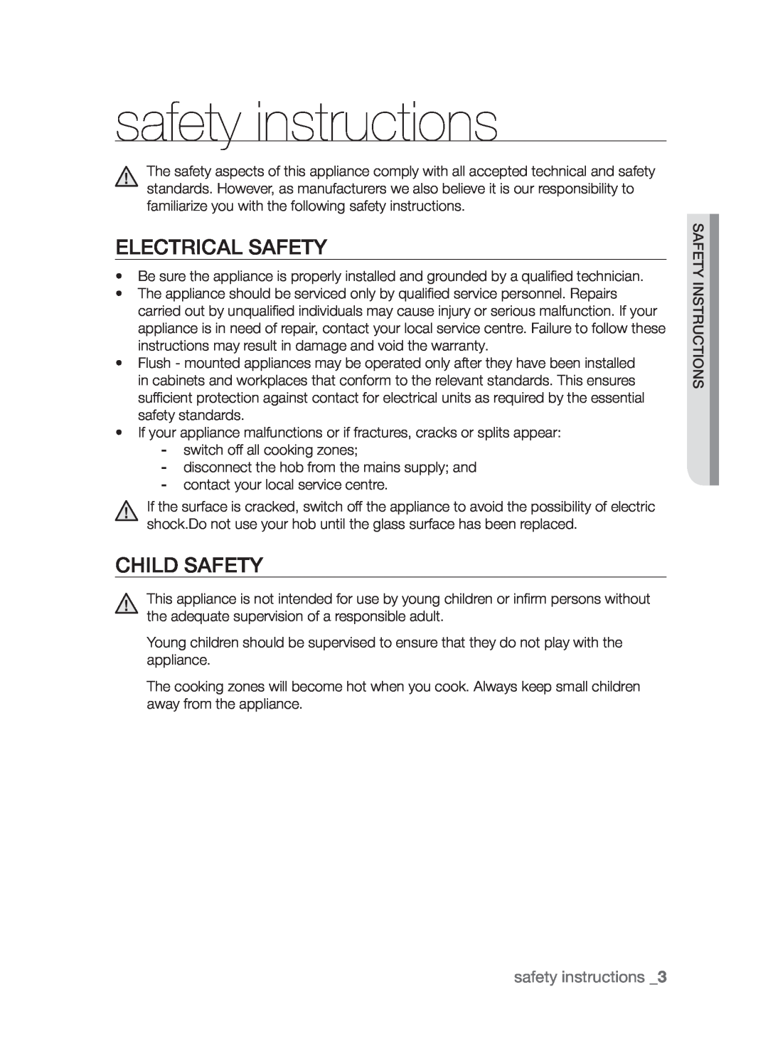 Samsung CTI613GI user manual safety instructions, Electrical safety, Child safety 