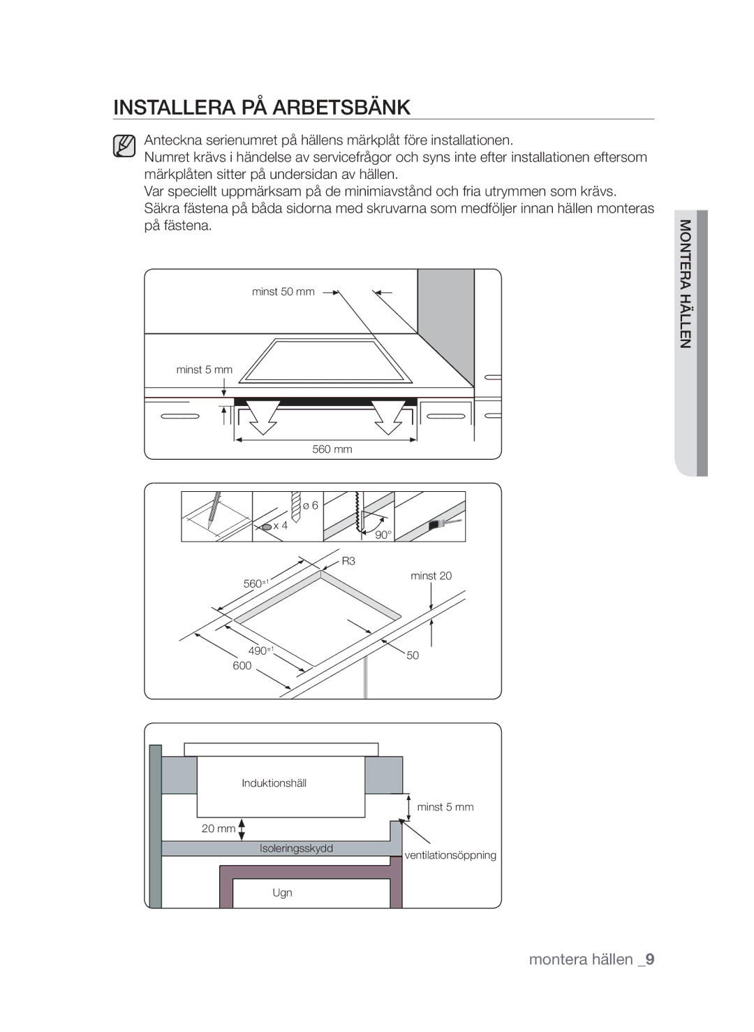 Samsung CTI613GIN/XEO, CTI613GIN/XEE manual Installera på arbetsbänk 