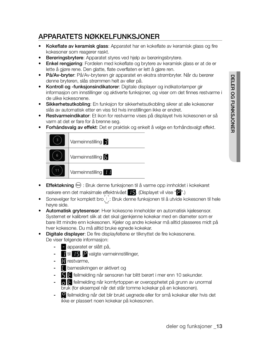 Samsung CTI613GIN/XEO, CTI613GIN/XEE manual Apparatets nøkkelfunksjoner 