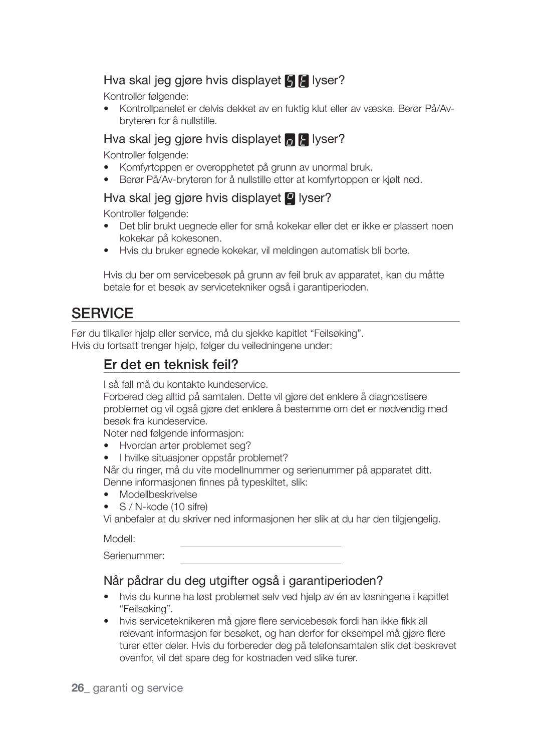 Samsung CTI613GIN/XEE, CTI613GIN/XEO manual Service, Er det en teknisk feil? 